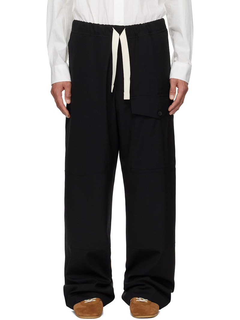 Black Wool Cargo Pants - 1