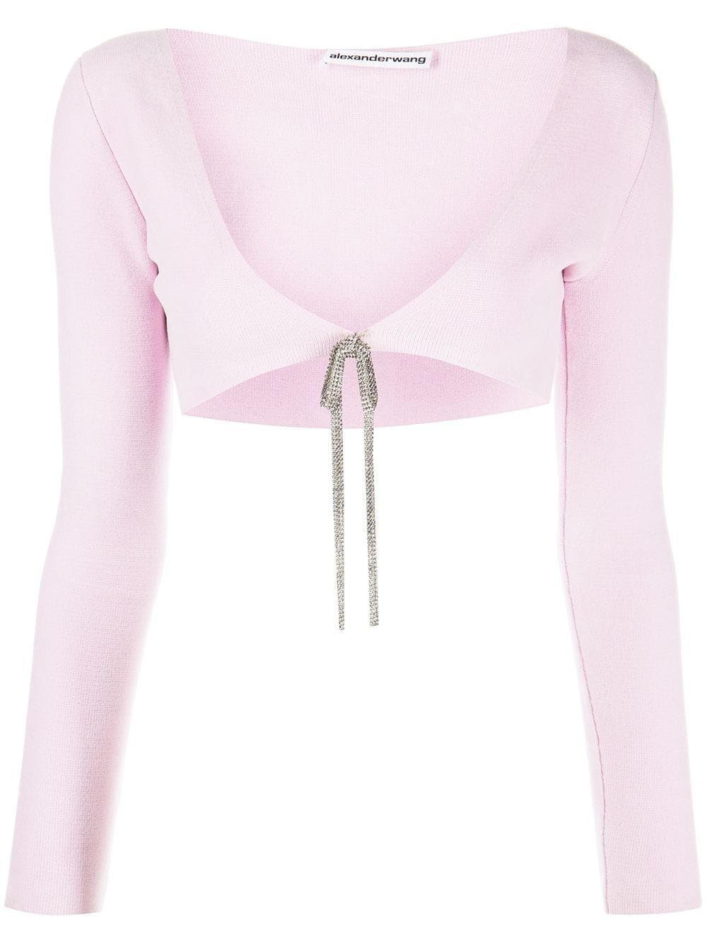 cropped crystal-tie cardigan - 1
