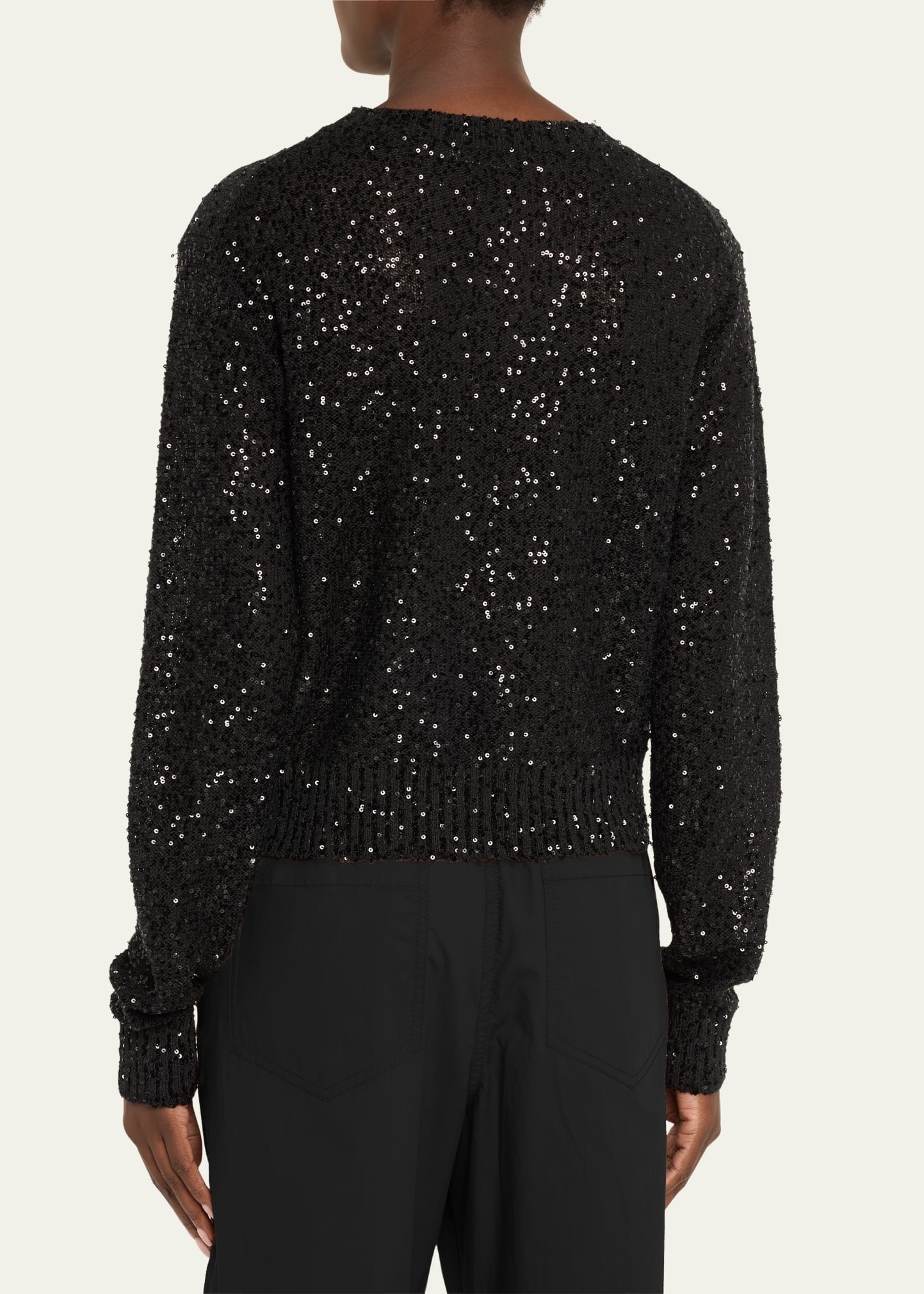 Paillette Linen-Cashmere Crewneck Sweater - 3