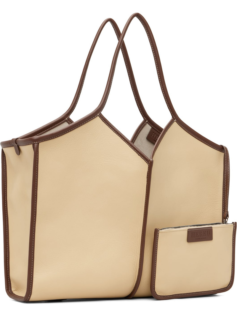 HEREU Beige Calella Squared Medium Leather Tote outlook