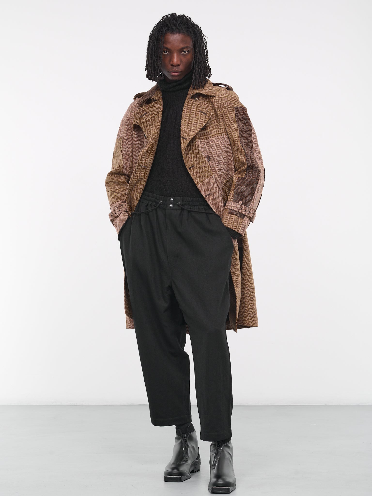 Junya Watanabe MAN patchwork wool coat - Brown