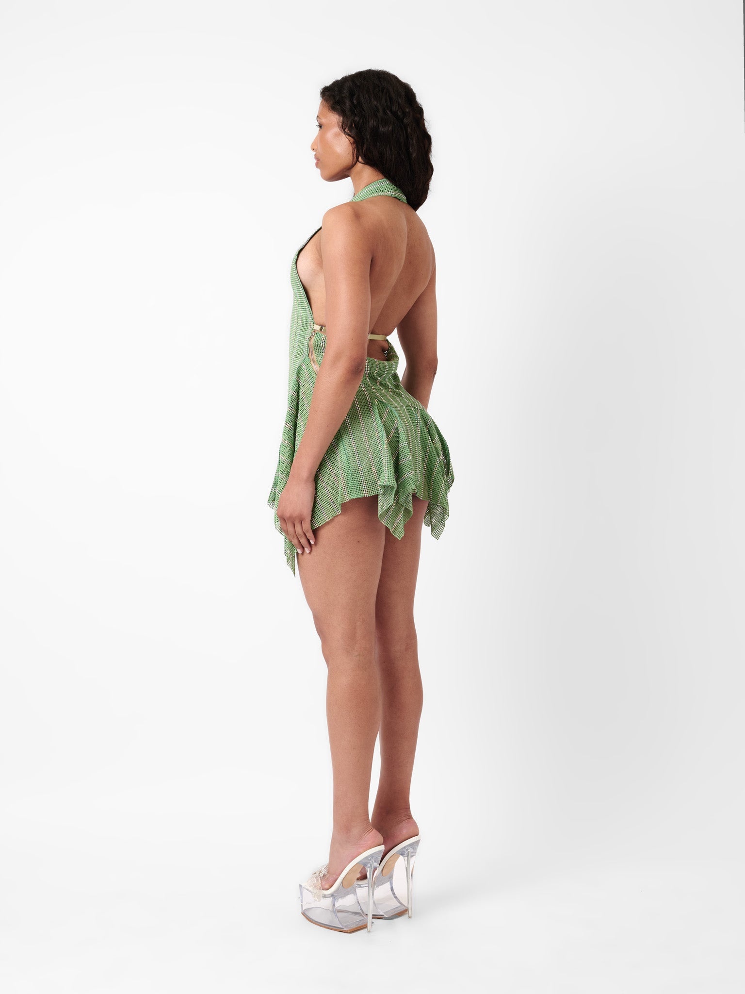 LIMITED EDITION MUNROE RHINESTONE DRESS IN STRIPE BILLIONAIRE GREEN - 5