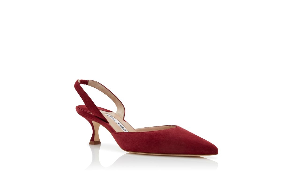 Dark Red Suede Slingback Pumps - 2