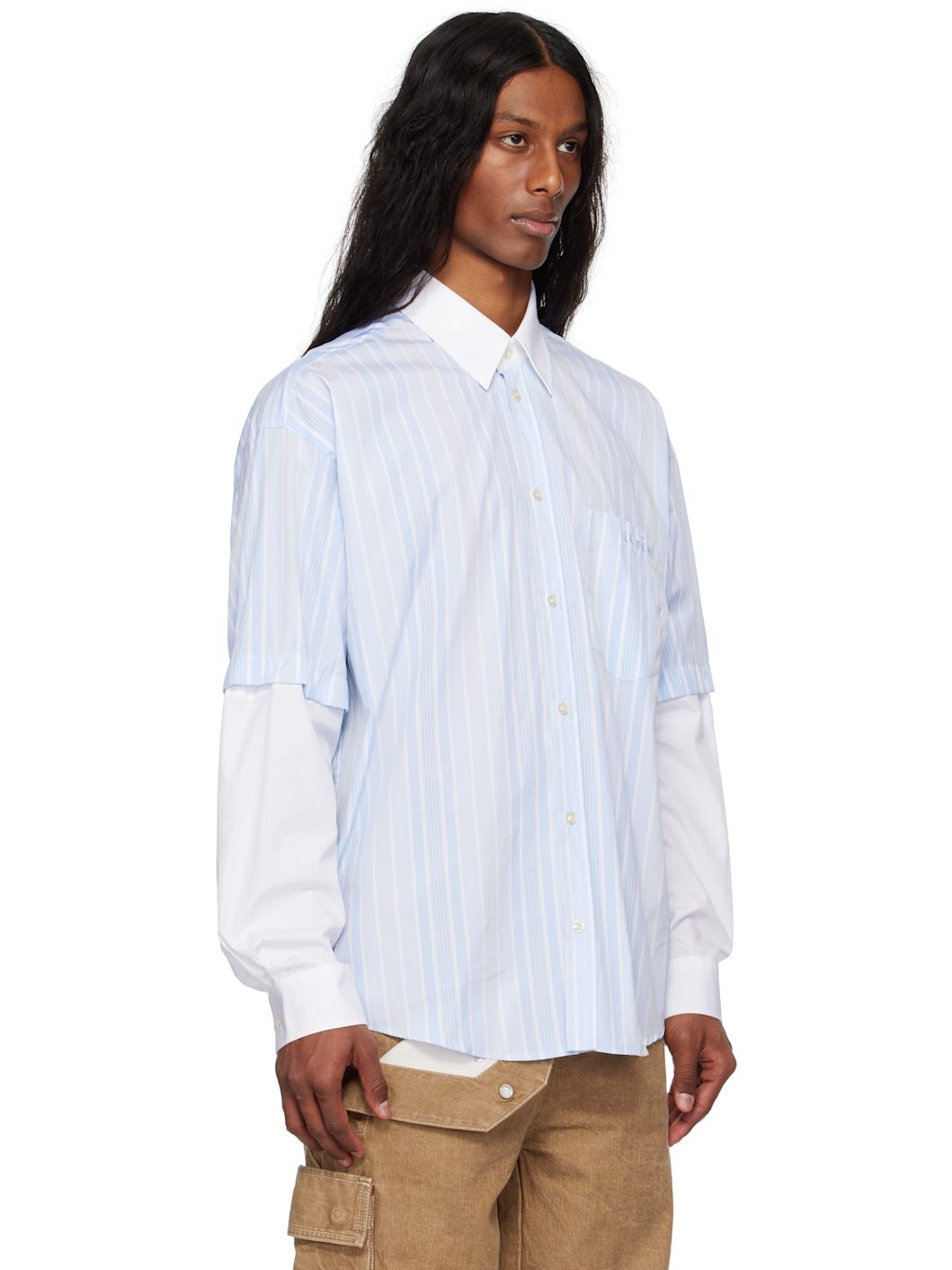 Blue & White Detached Sleeve Button Down Shirt - 2