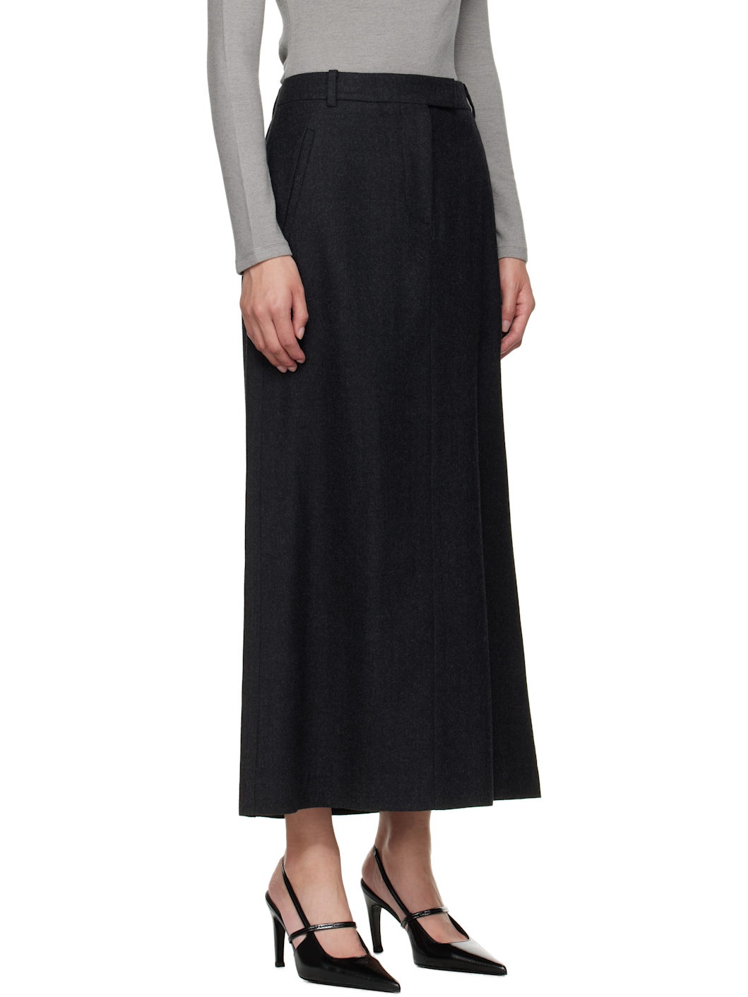 Gray Wool Tailored Maxi Skirt - 2