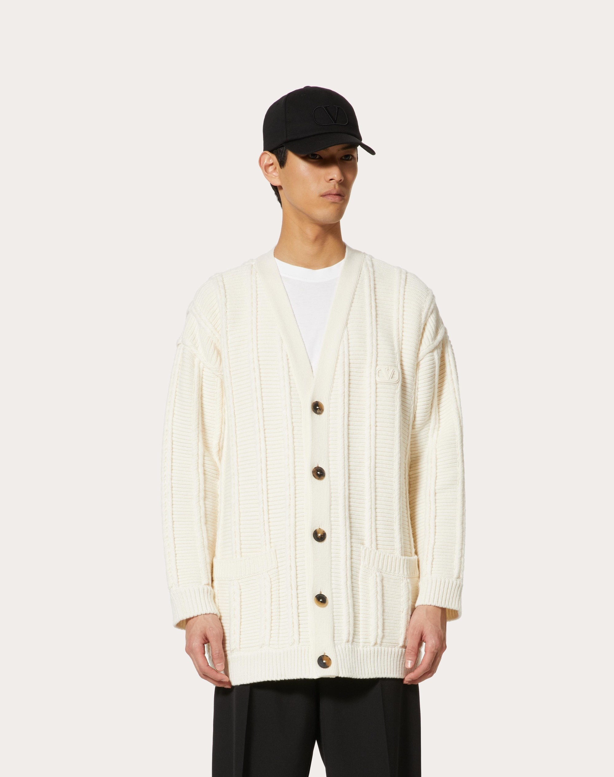 WOOL CARDIGAN WITH VALENTINO PATCH - 3