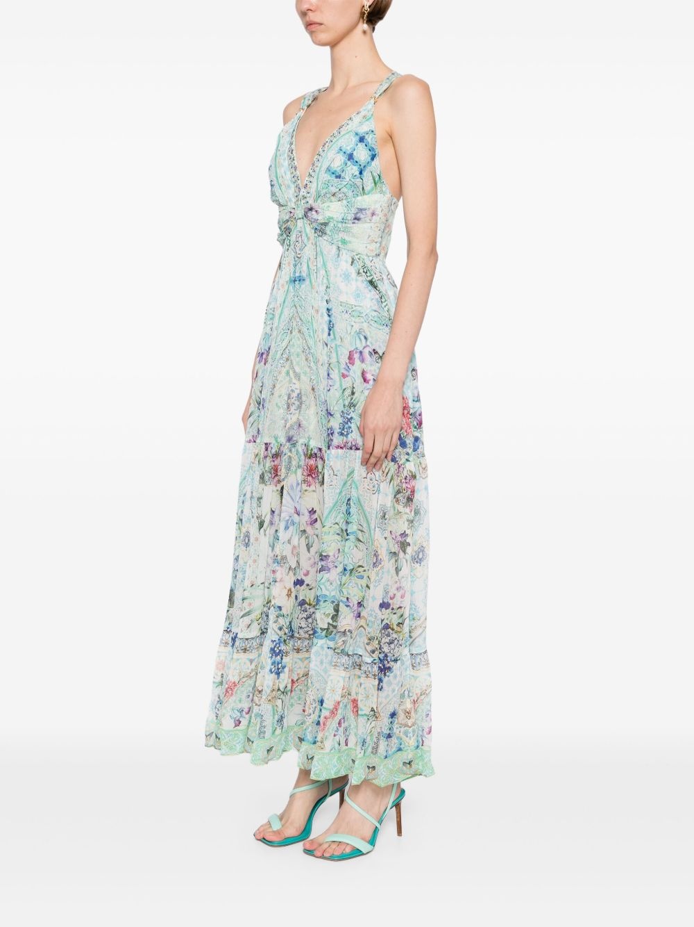 bead-strap gathered panelled dress - 3