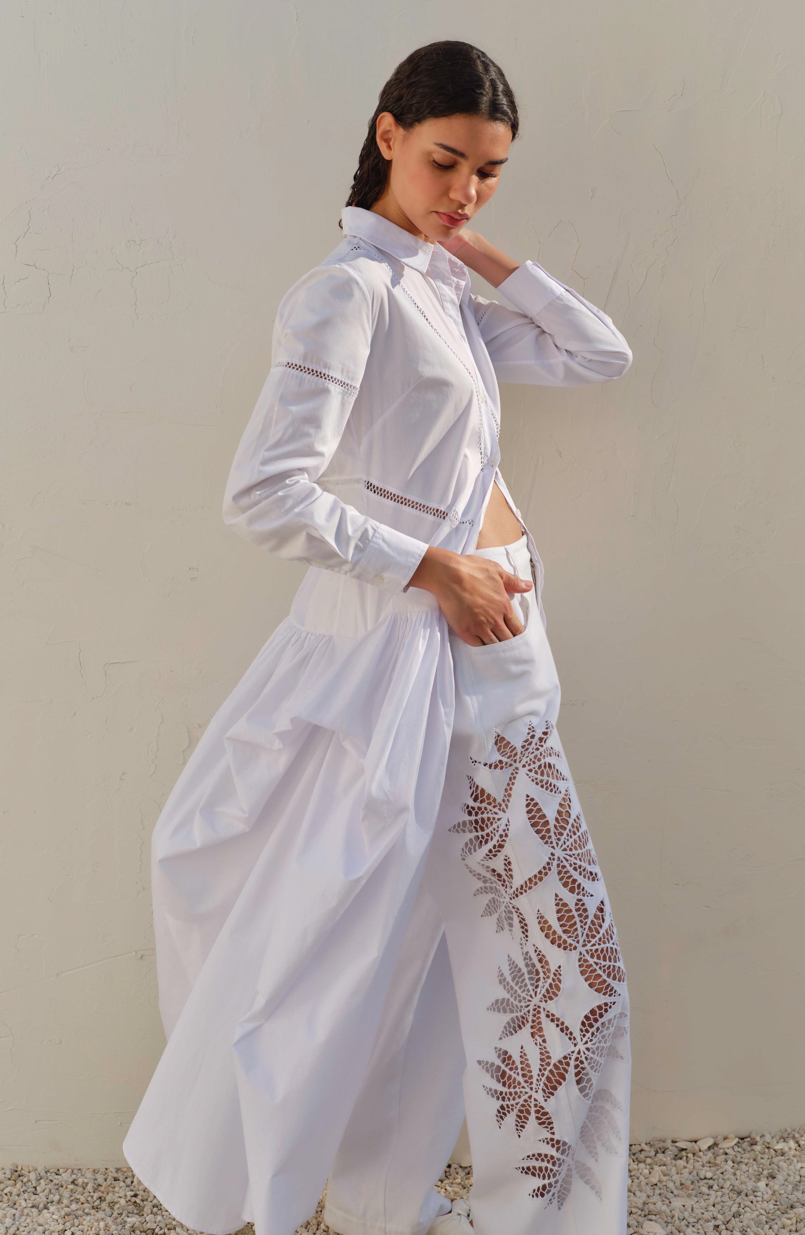 Diotima Stulla Lace Panel Wide Leg Jeans in White at Nordstrom - 7