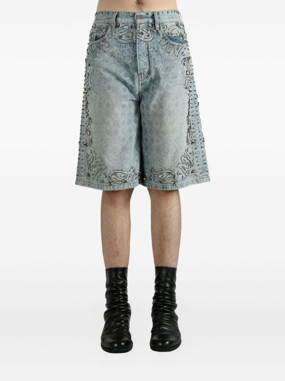 cotton embellished denim shorts - 2