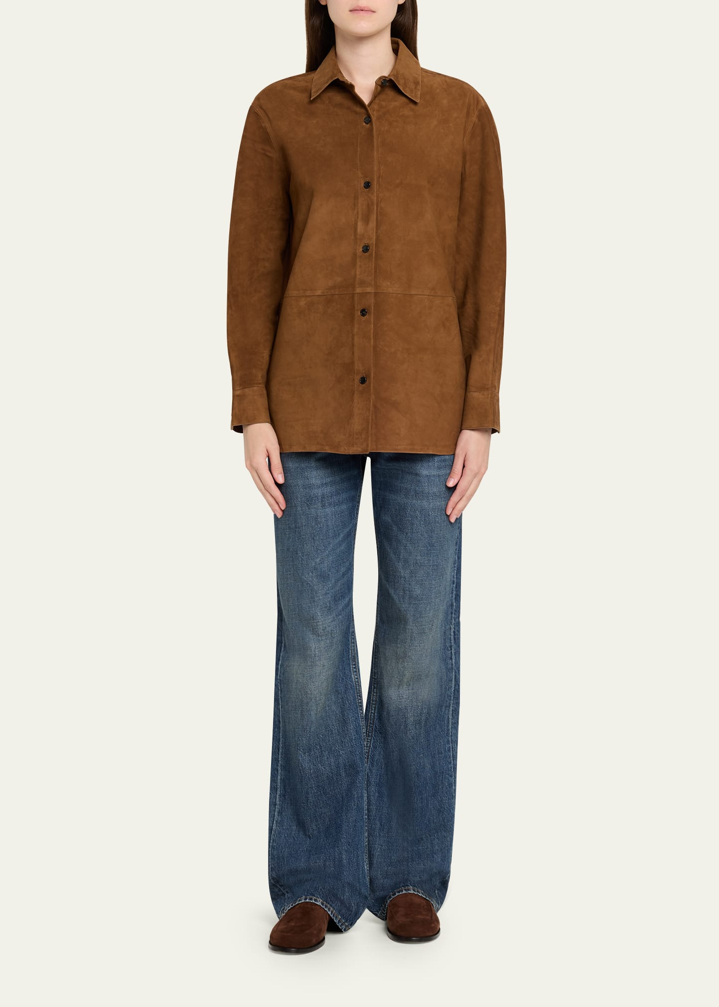 Long-Sleeve Suede Menswear Shirt - 2