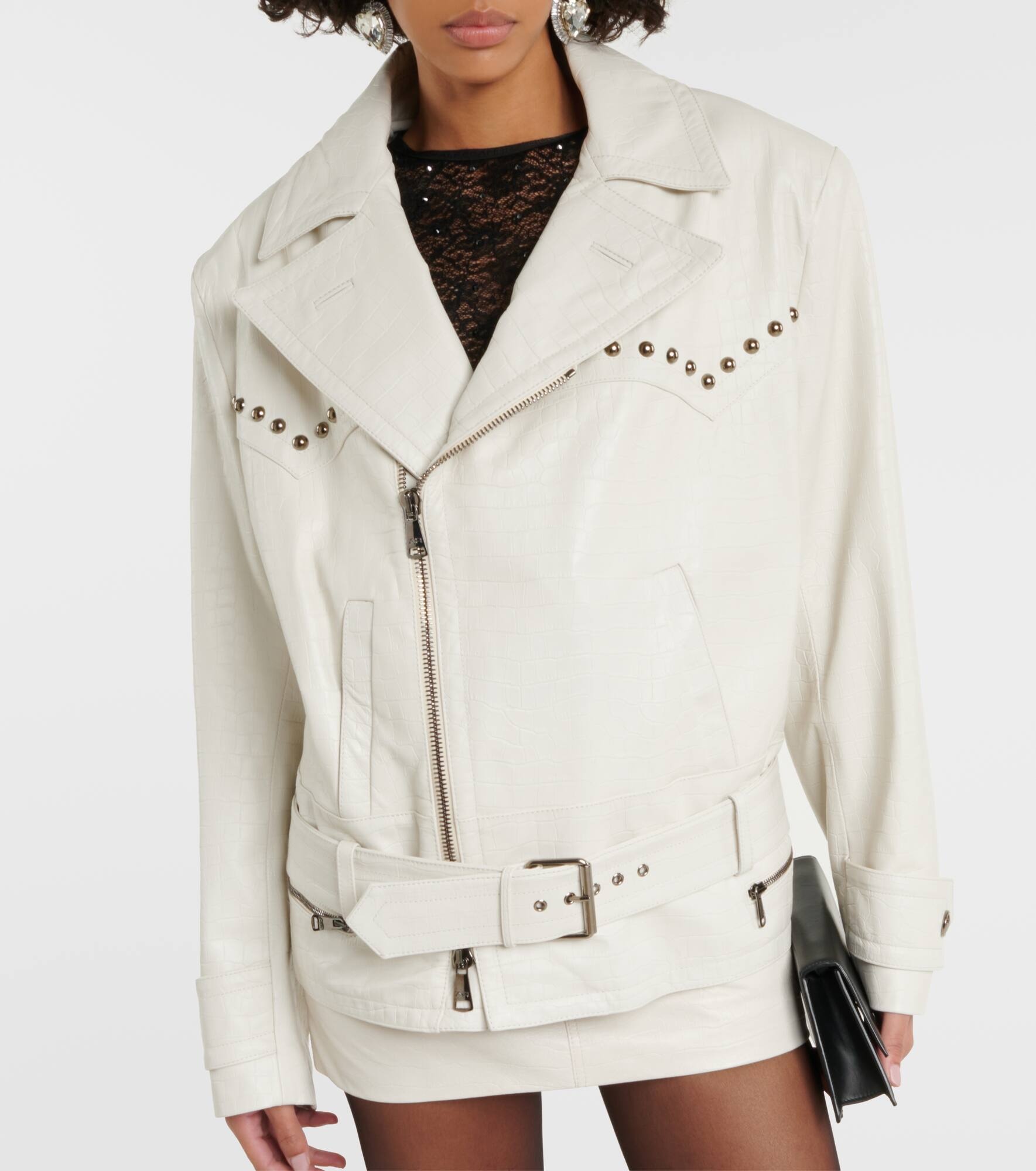 Croc-effect leather jacket - 5