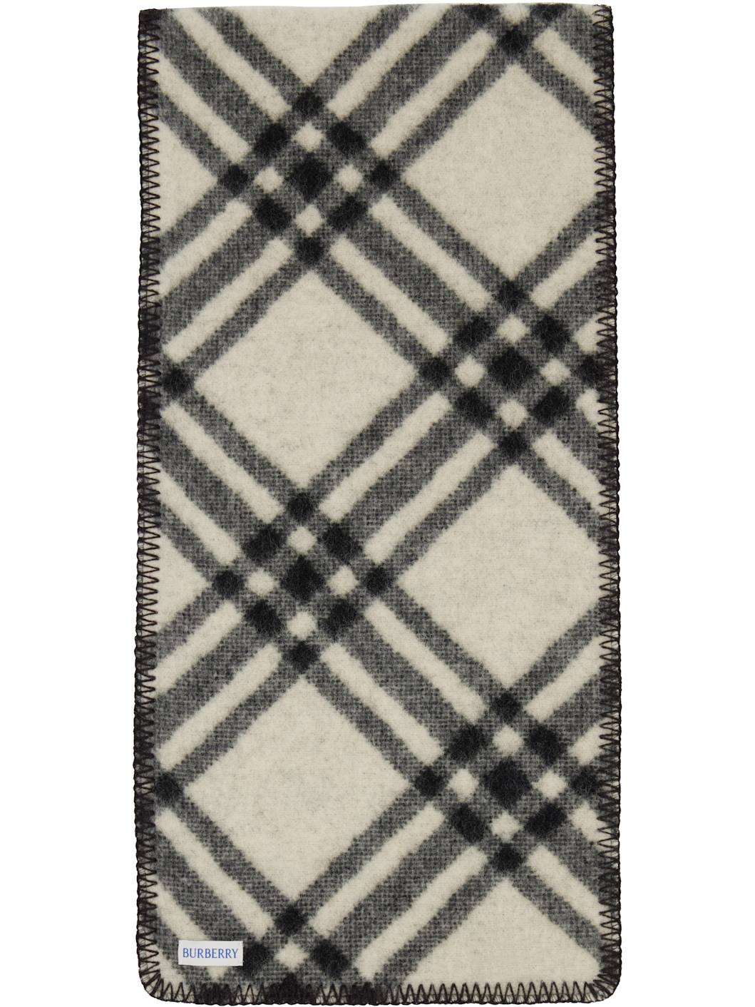 Black Tri Bar Check Wool Scarf - 2
