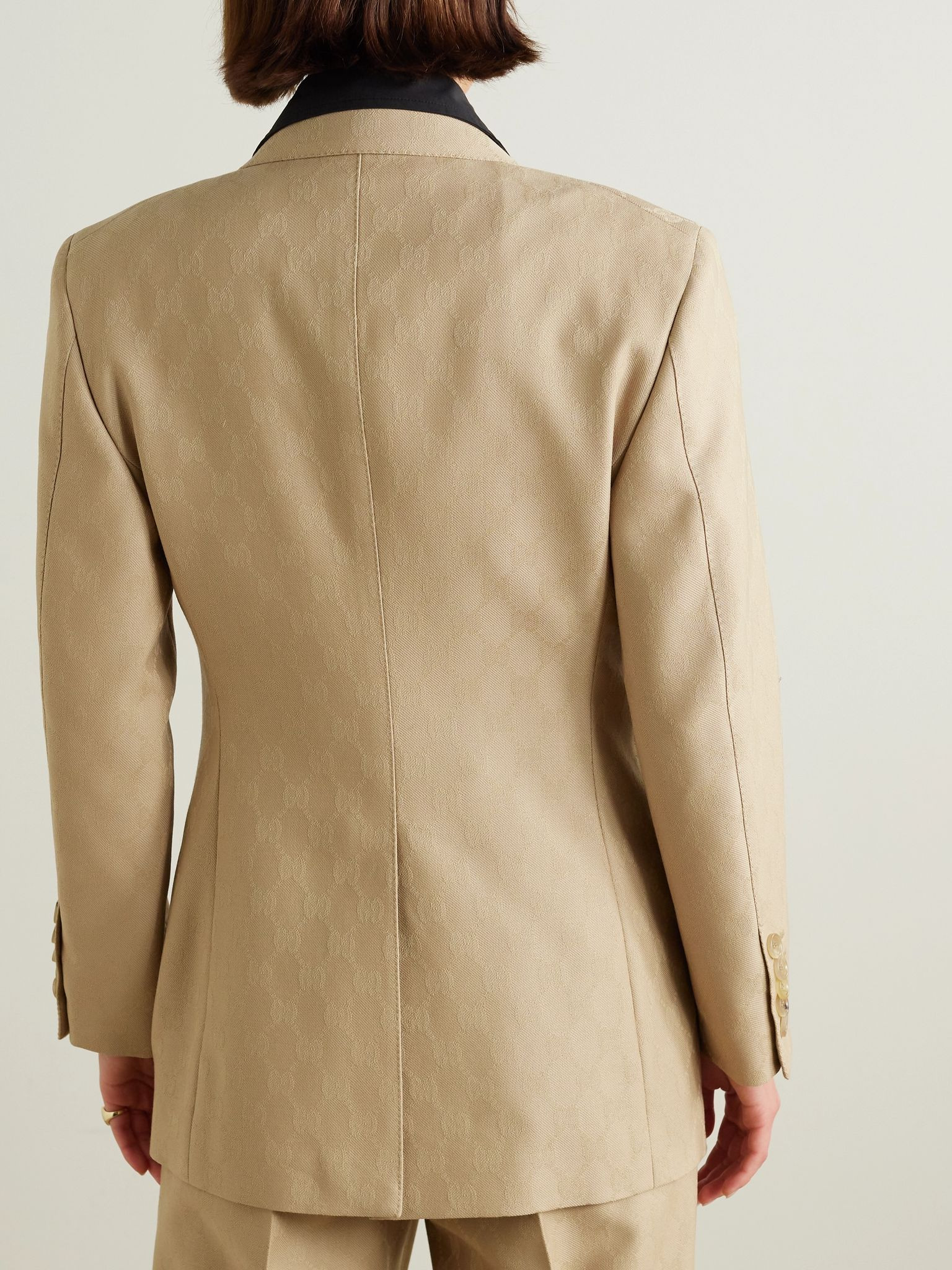 Double-breasted wool-jacquard blazer Camel - 4