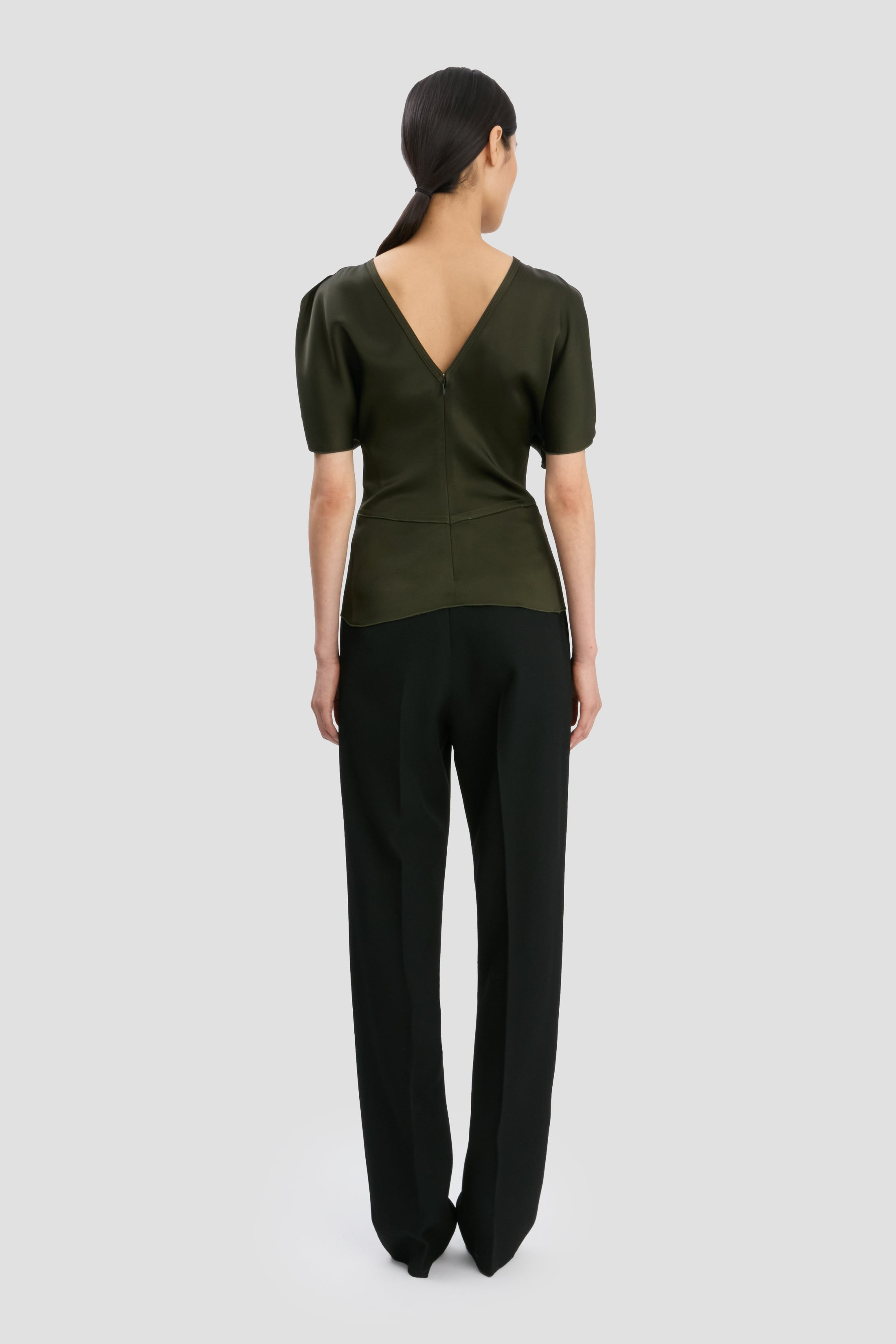 Draped Sleeve Top In Dark Olive - 5