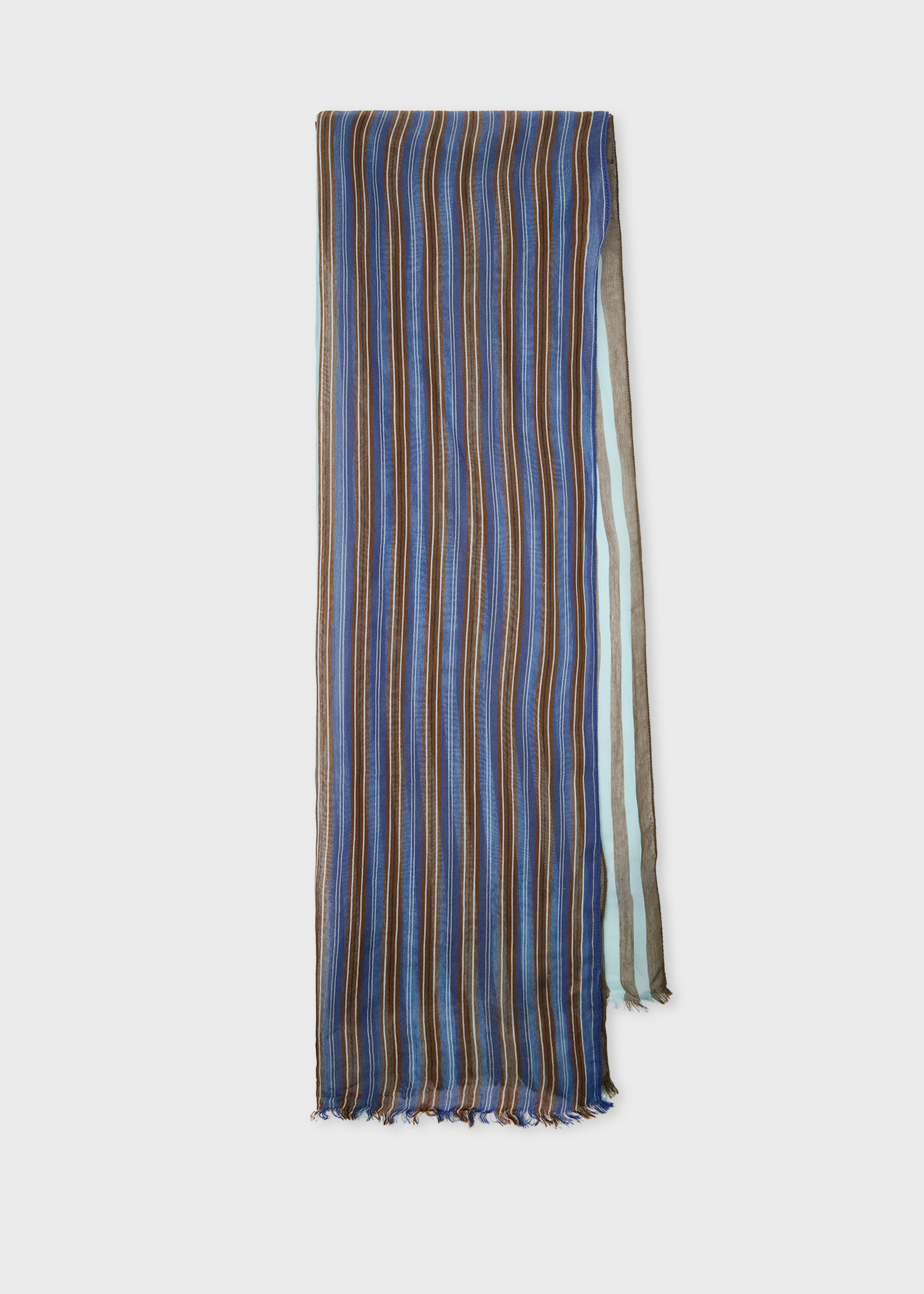 Blue 'Mixed Stripe' Silk-Blend Scarf - 1