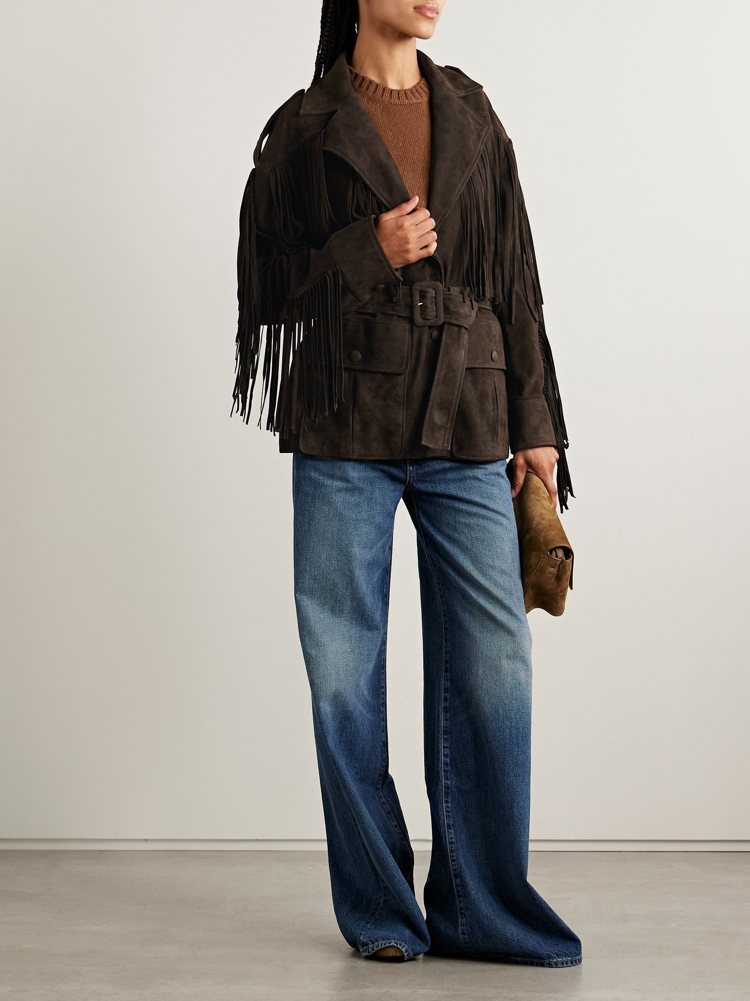Cassidy belted fringed suede jacket Dark brown - 2