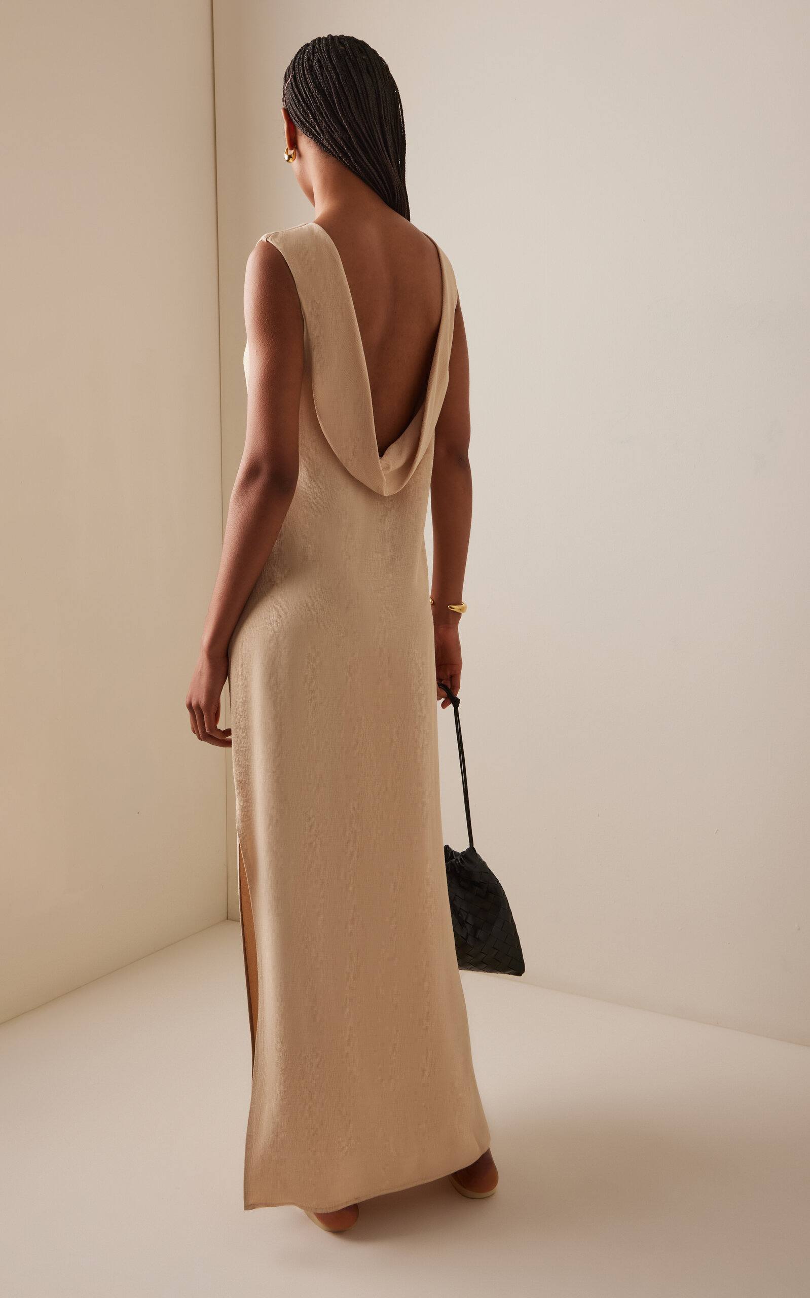 Open-Back Crepe Maxi Dress neutral - 4