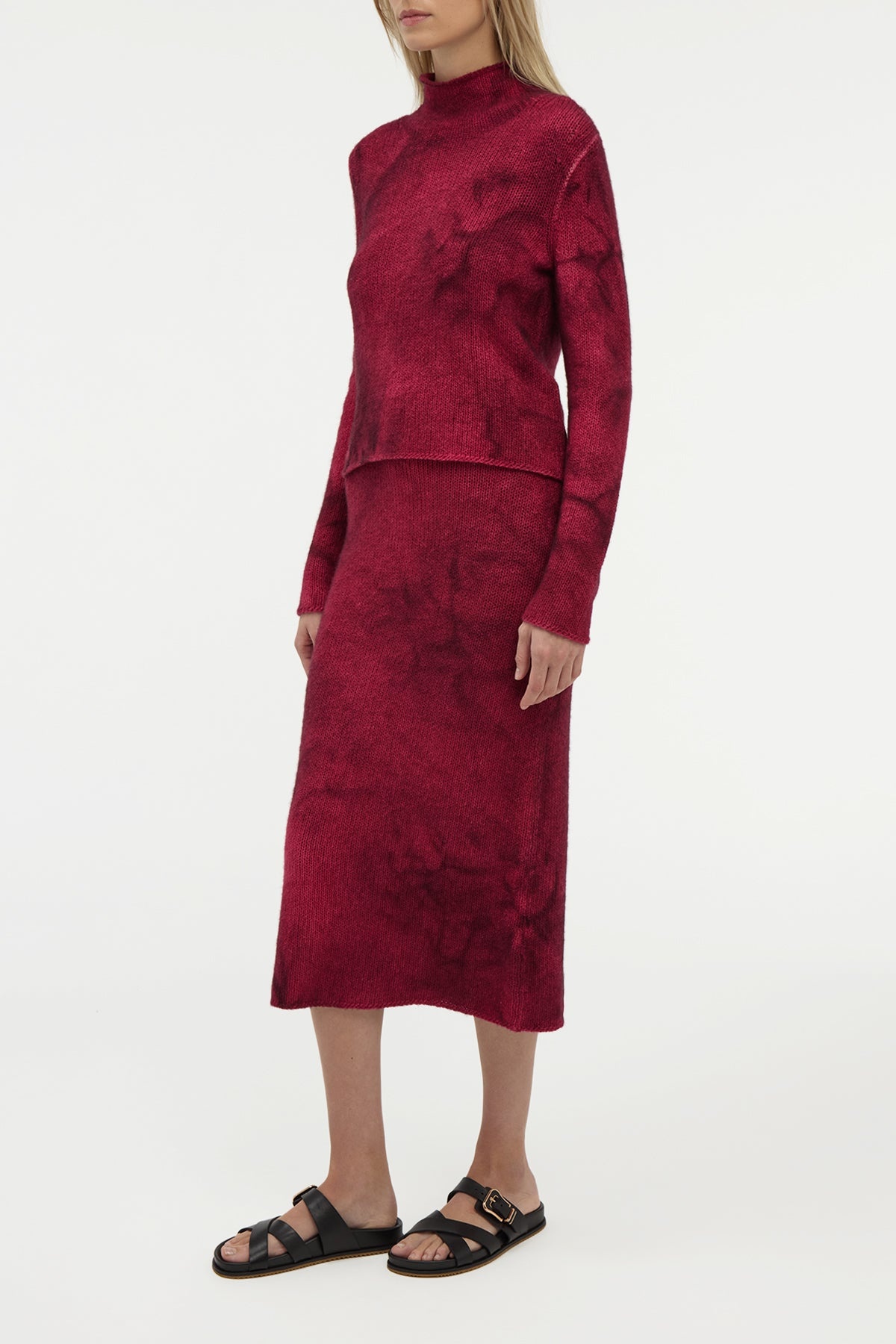 Dorcas Knit Midi Skirt in Bordeaux Cashmere - 3