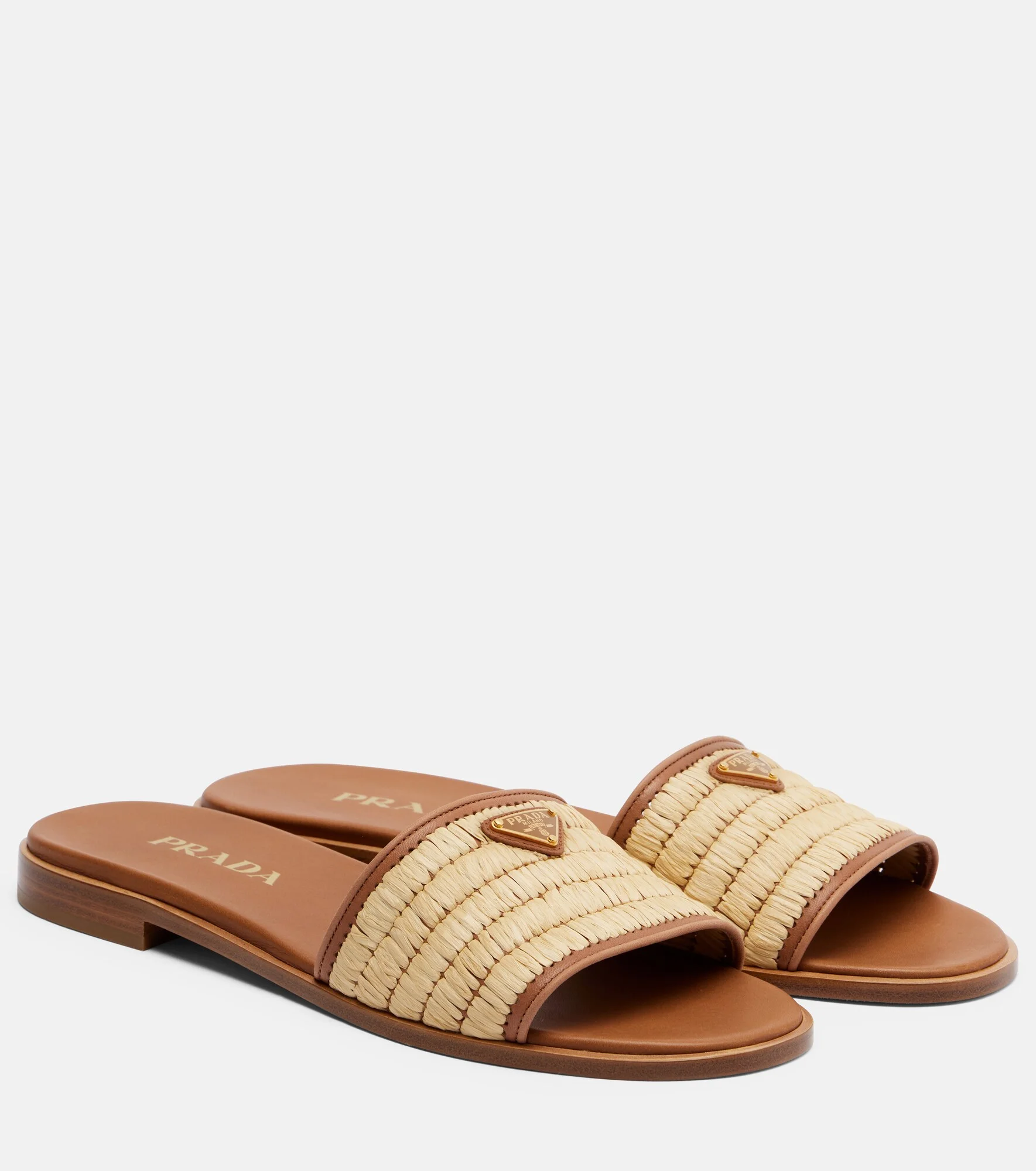 Leather-trimmed raffia sandals - 1