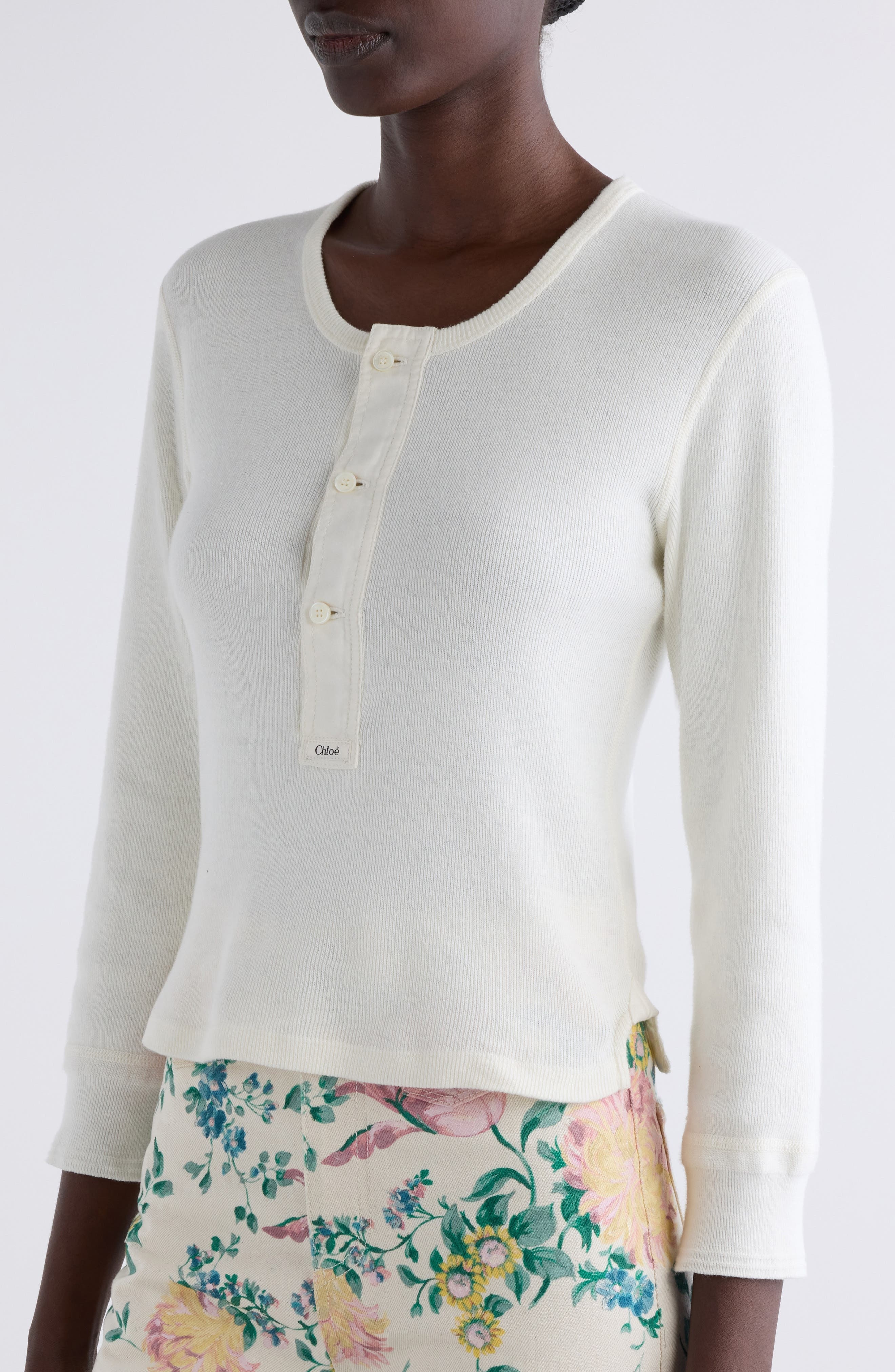 Chloé Cotton Rib Henley in Iconic Milk at Nordstrom - 5