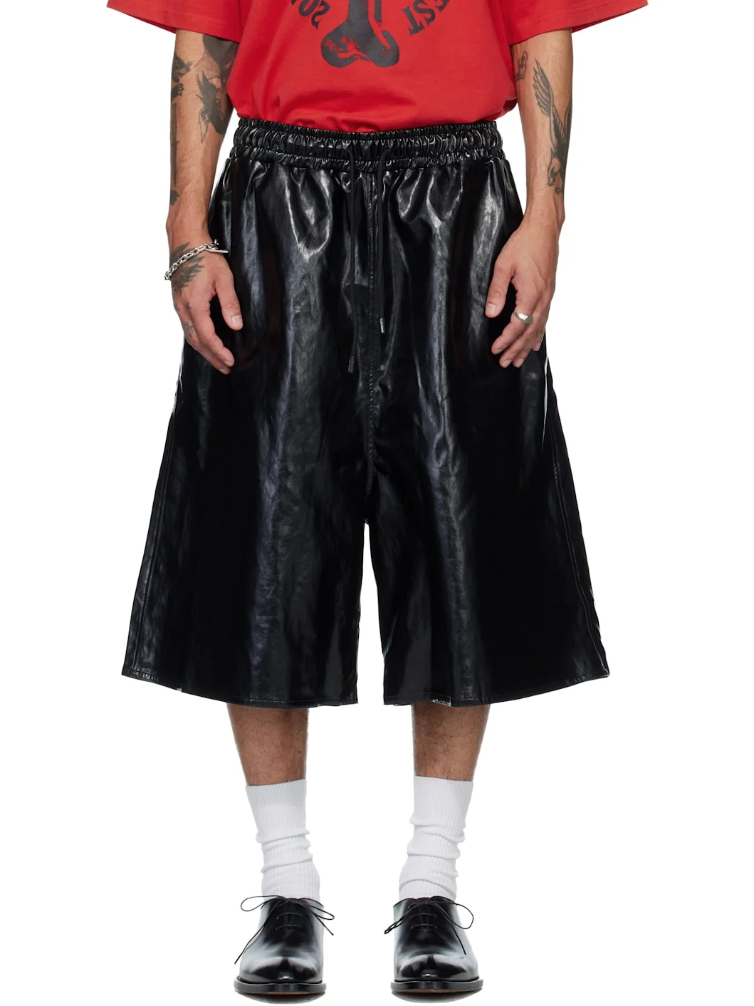 Black BBall Faux-Leather Shorts - 1
