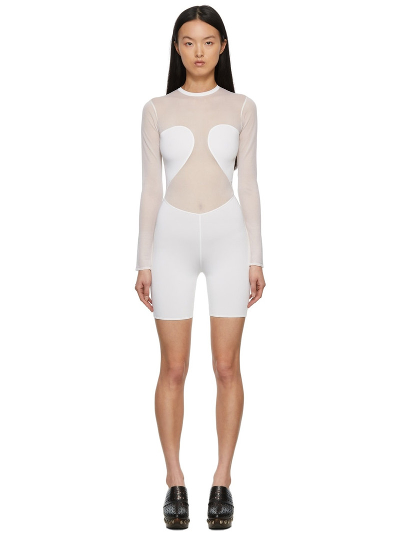 White Sheer Short Jumpsuit - 1