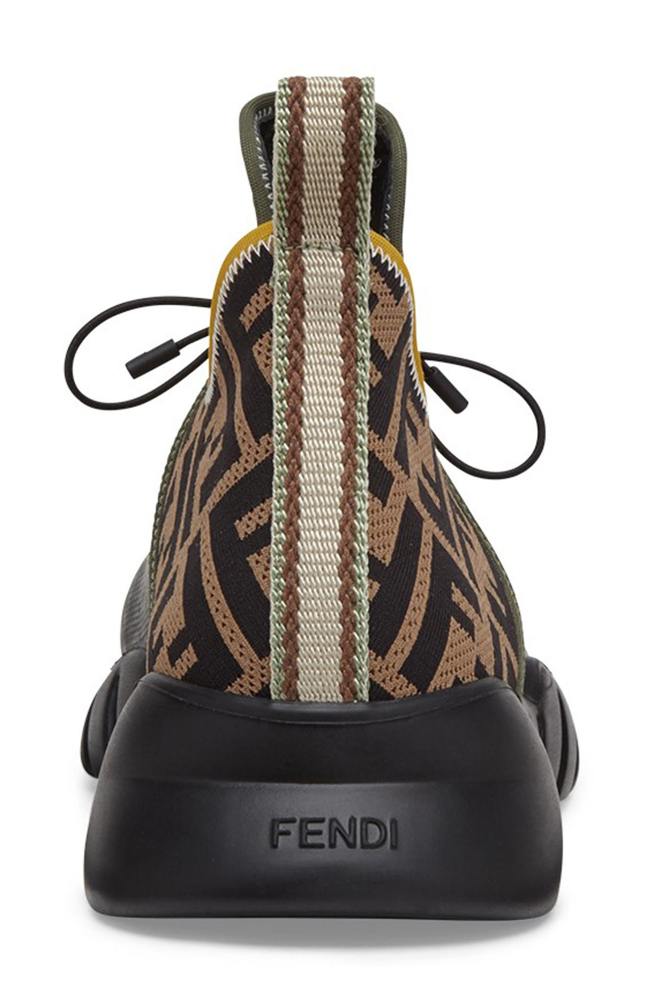 Fendi FF Logo Mid Top Knit Sneaker in Camel/Black at Nordstrom - 4