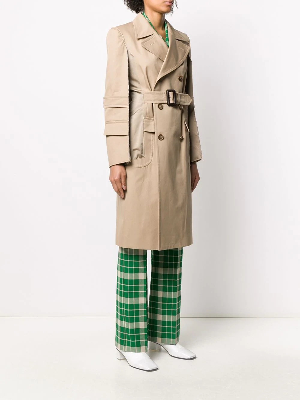 raw trim belted trench coat - 3