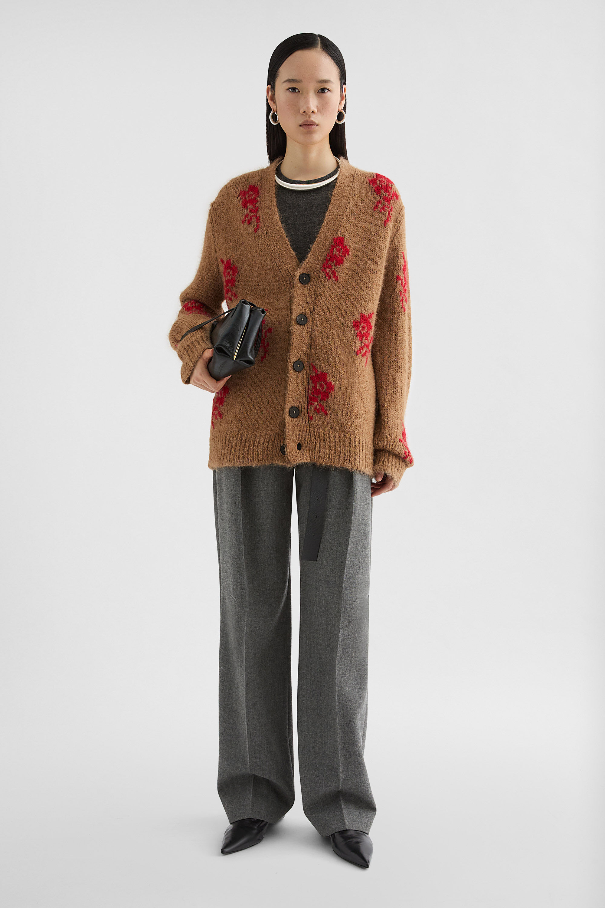 Wool Blend V-Neck Cardigan - 5