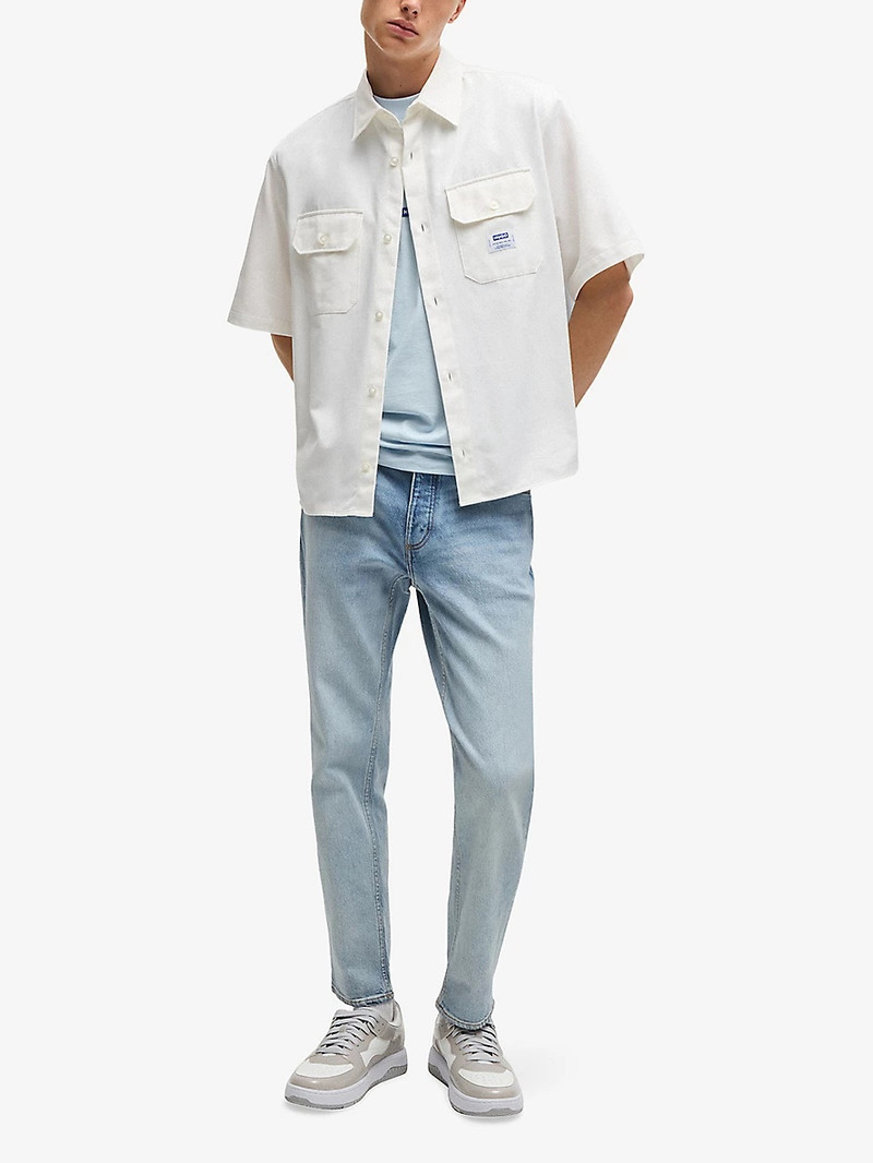 HUGO Spread-Collar Brand-Patch Cotton Shirt outlook