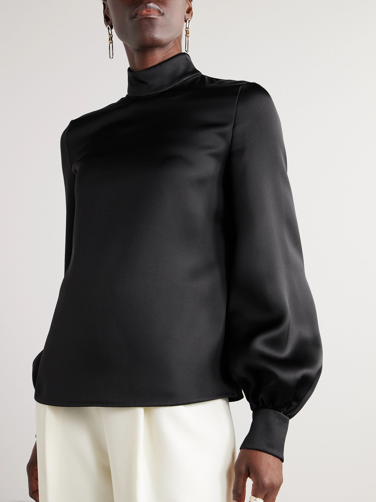 Carys embellished silk-satin blouse Black - 3