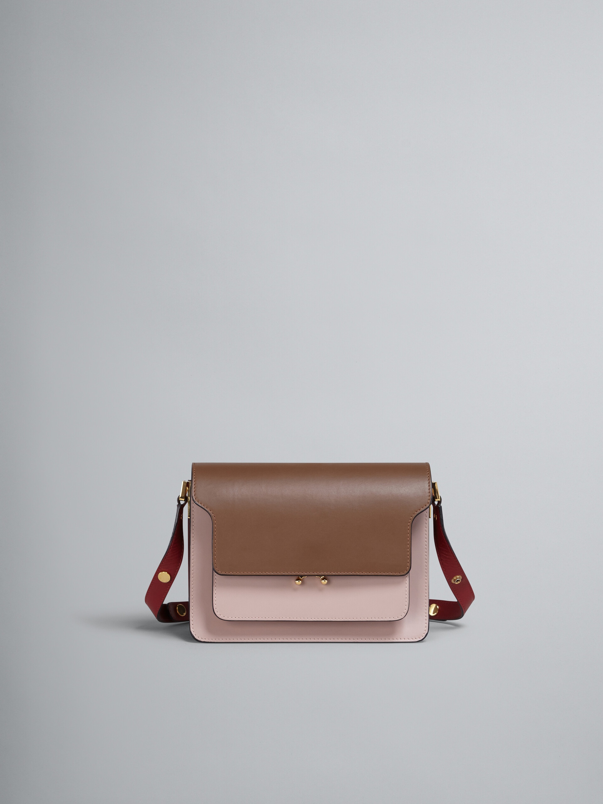 Marni TRUNK MEDIUM BAG IN BROWN PINK AND RED LEATHER REVERSIBLE