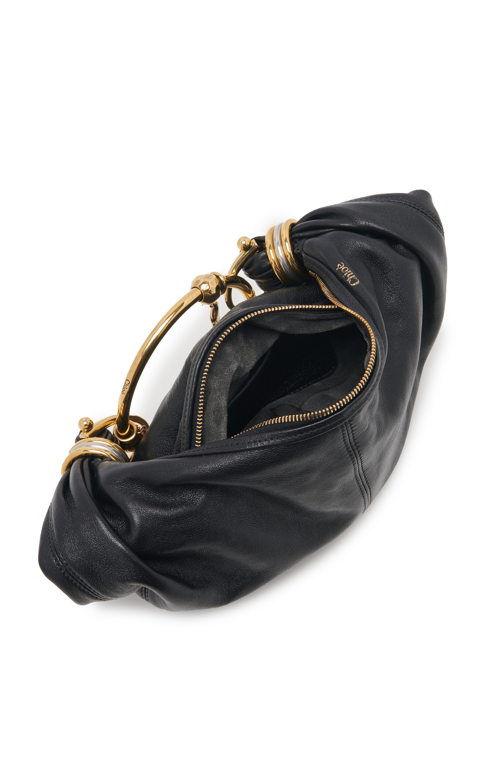 Bracelet-Handle Leather Shoulder Bag black - 6