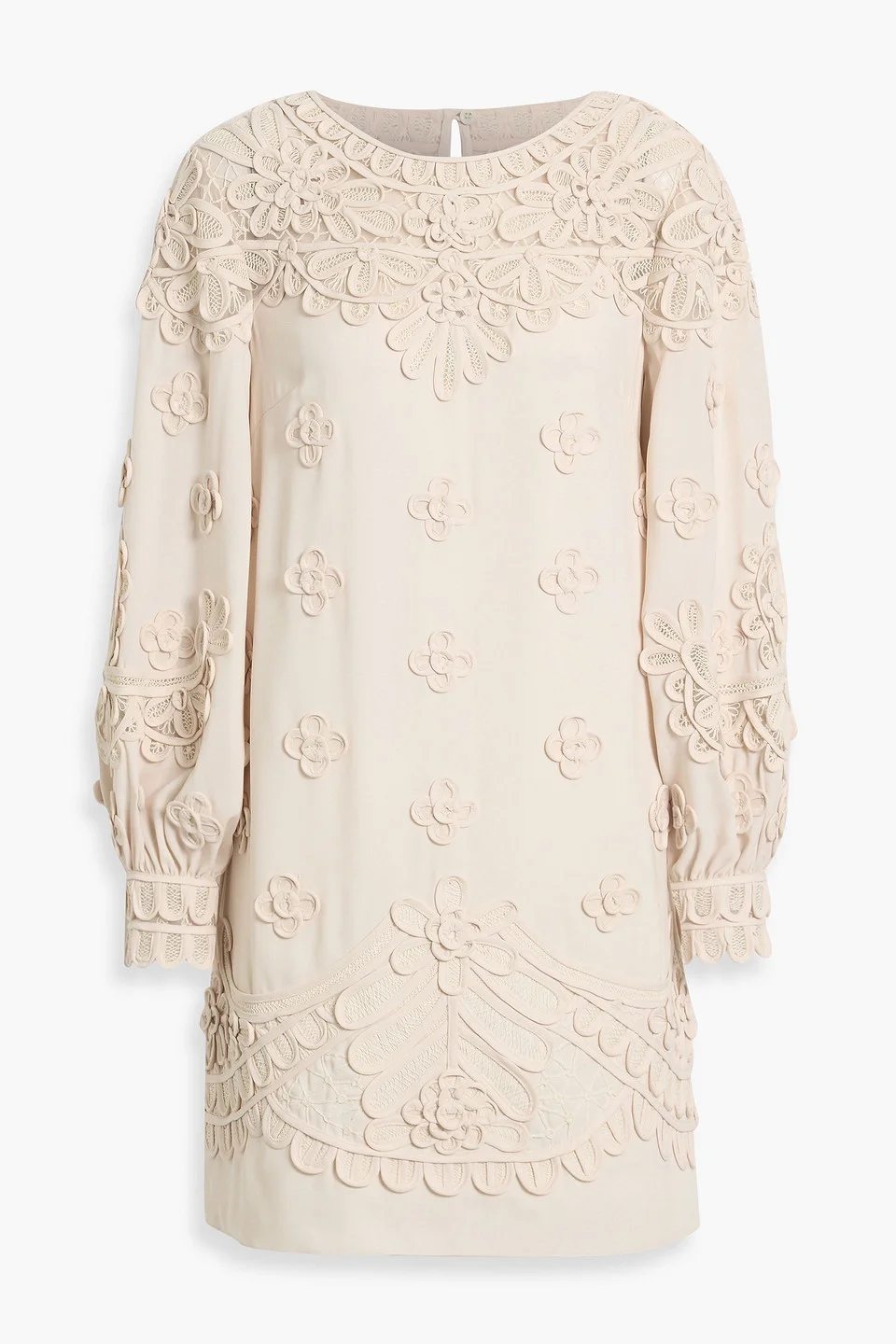 Floral-appliquéd tulle and crepe mini dress - 1