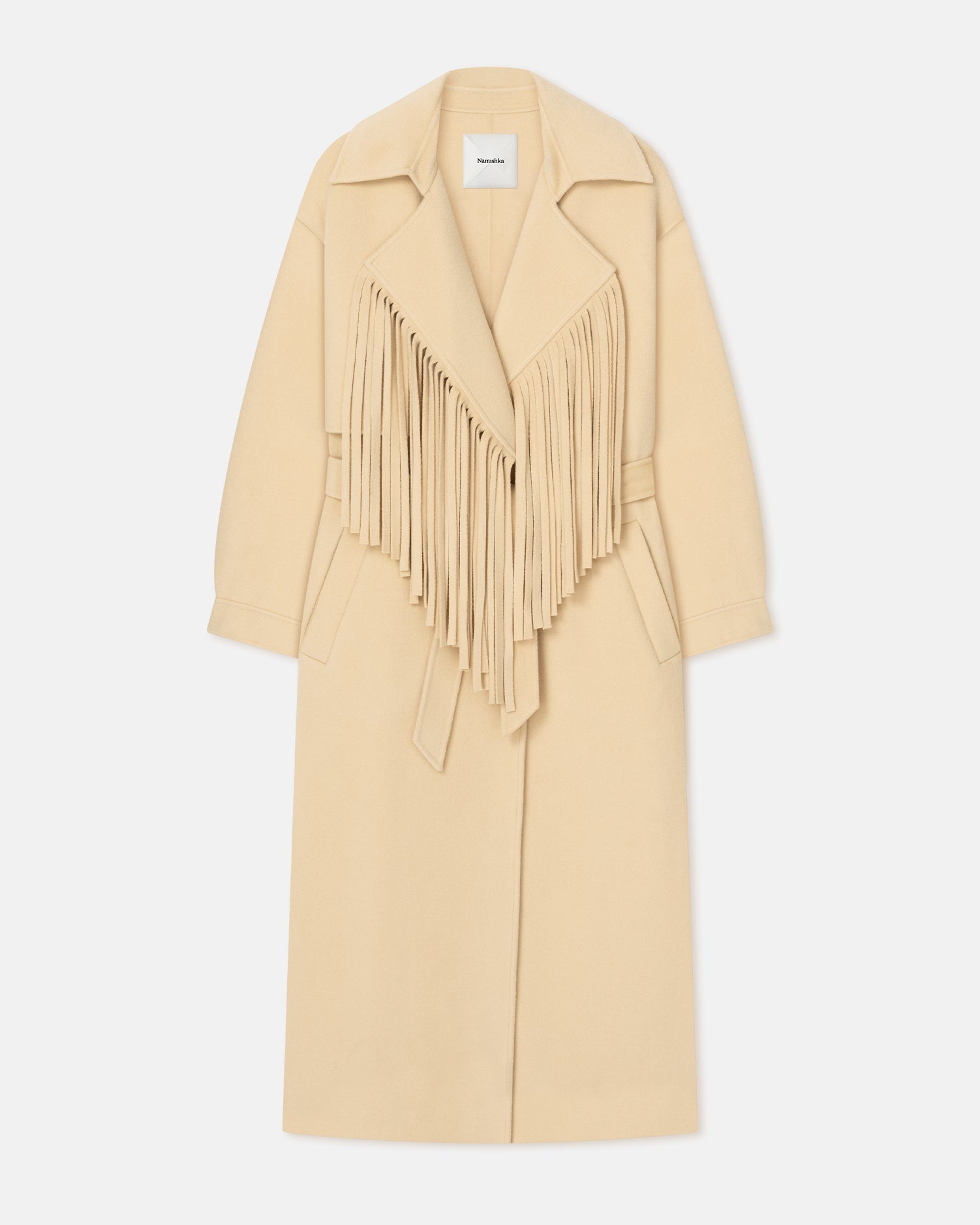 Fringed Double Wool And Silk Coat - 1