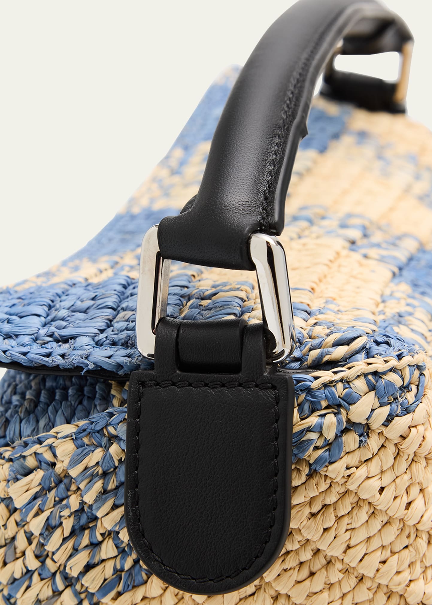 Small Puzzle Edge Shoulder Bag in Gingham Raffia - 5