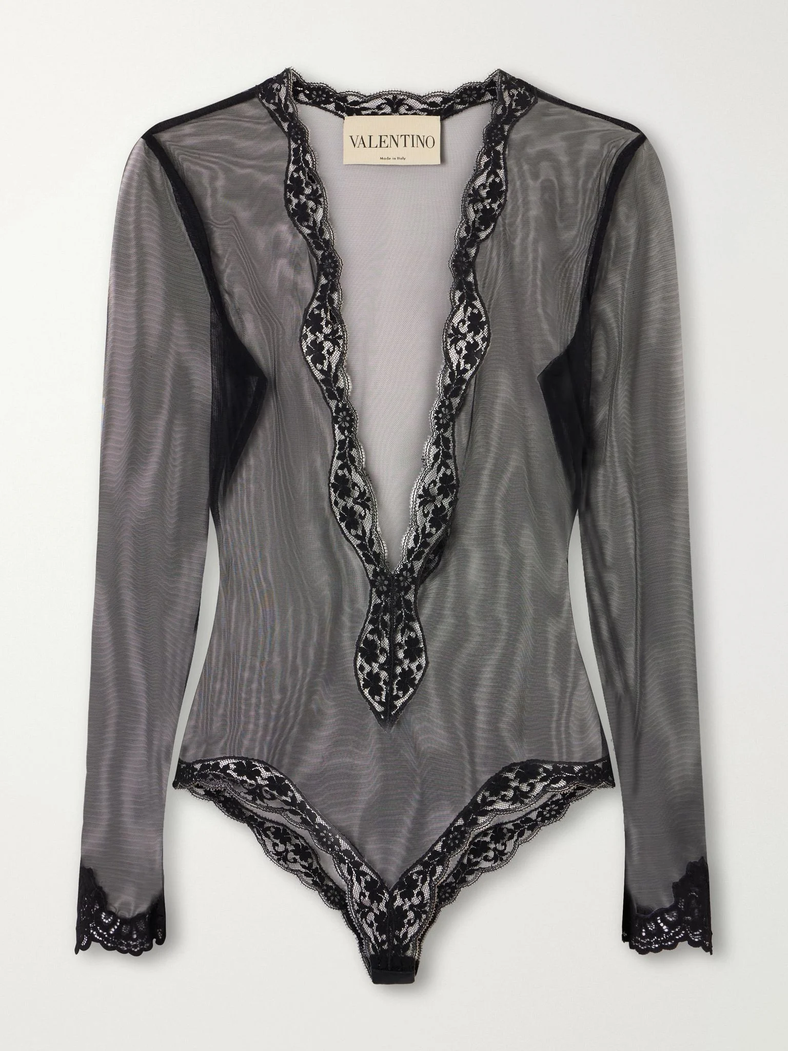Lace-trimmed mesh bodysuit Black - 1