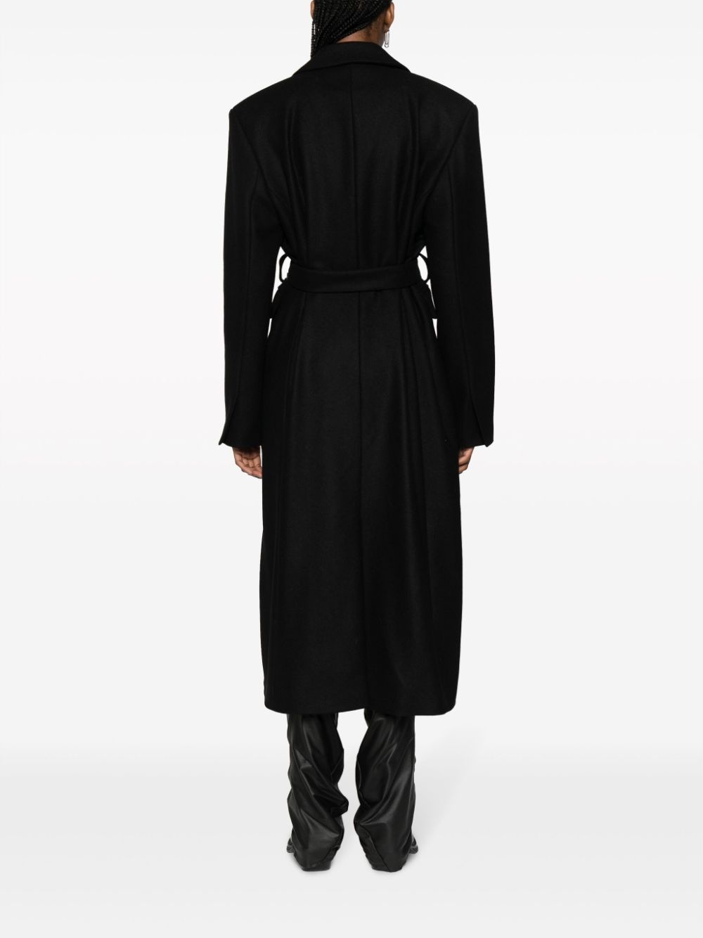 peak-lapels belted single-breasted coat - 4