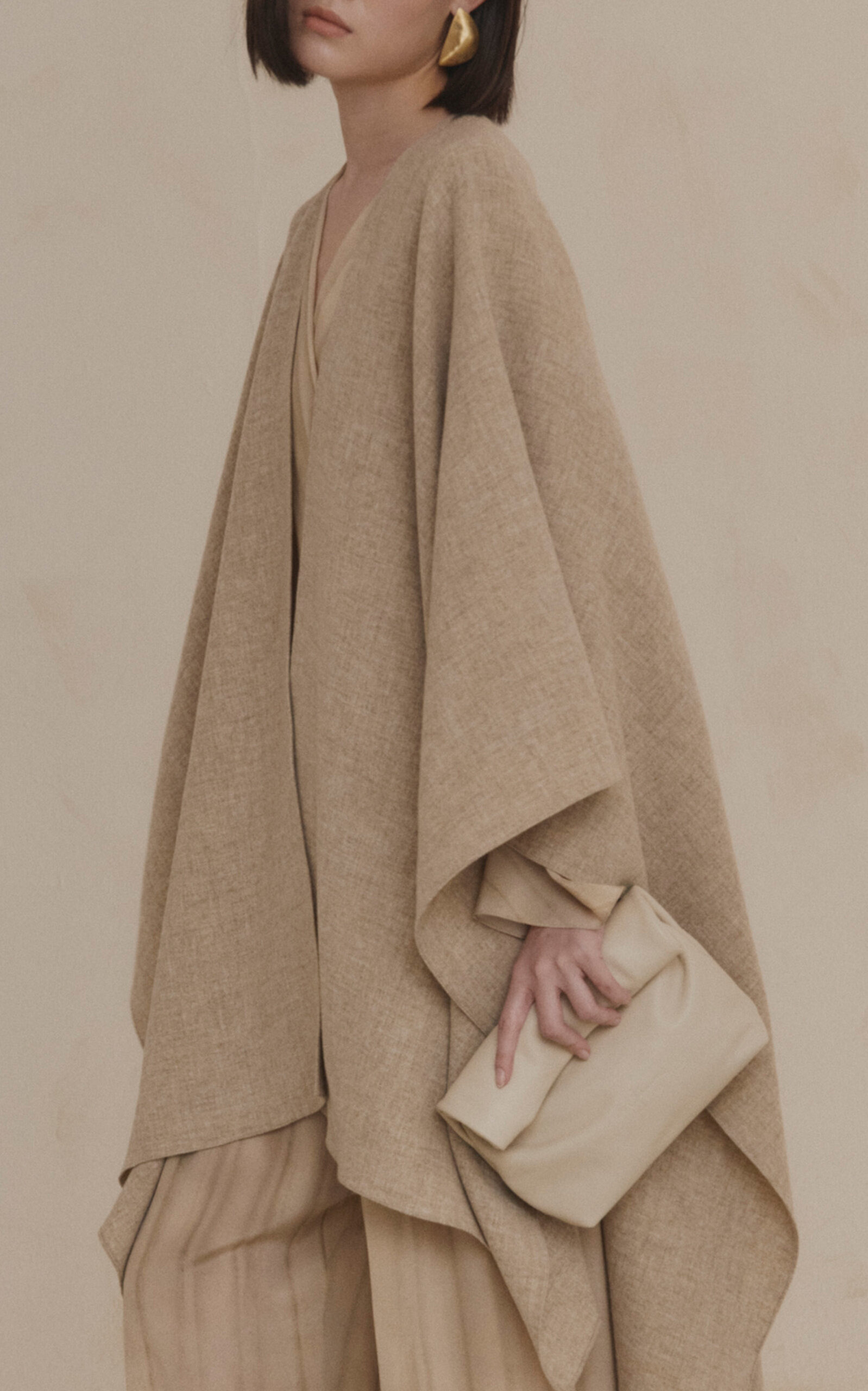 Asymmetrical Wool Poncho Coat neutral - 4