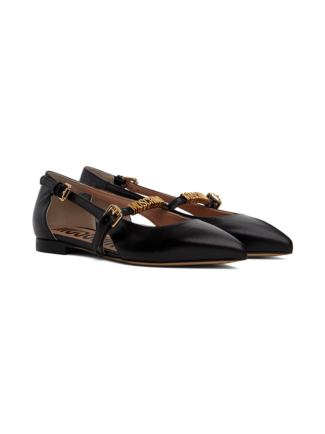 Black Logo Lettering Ballerina Flats - 4