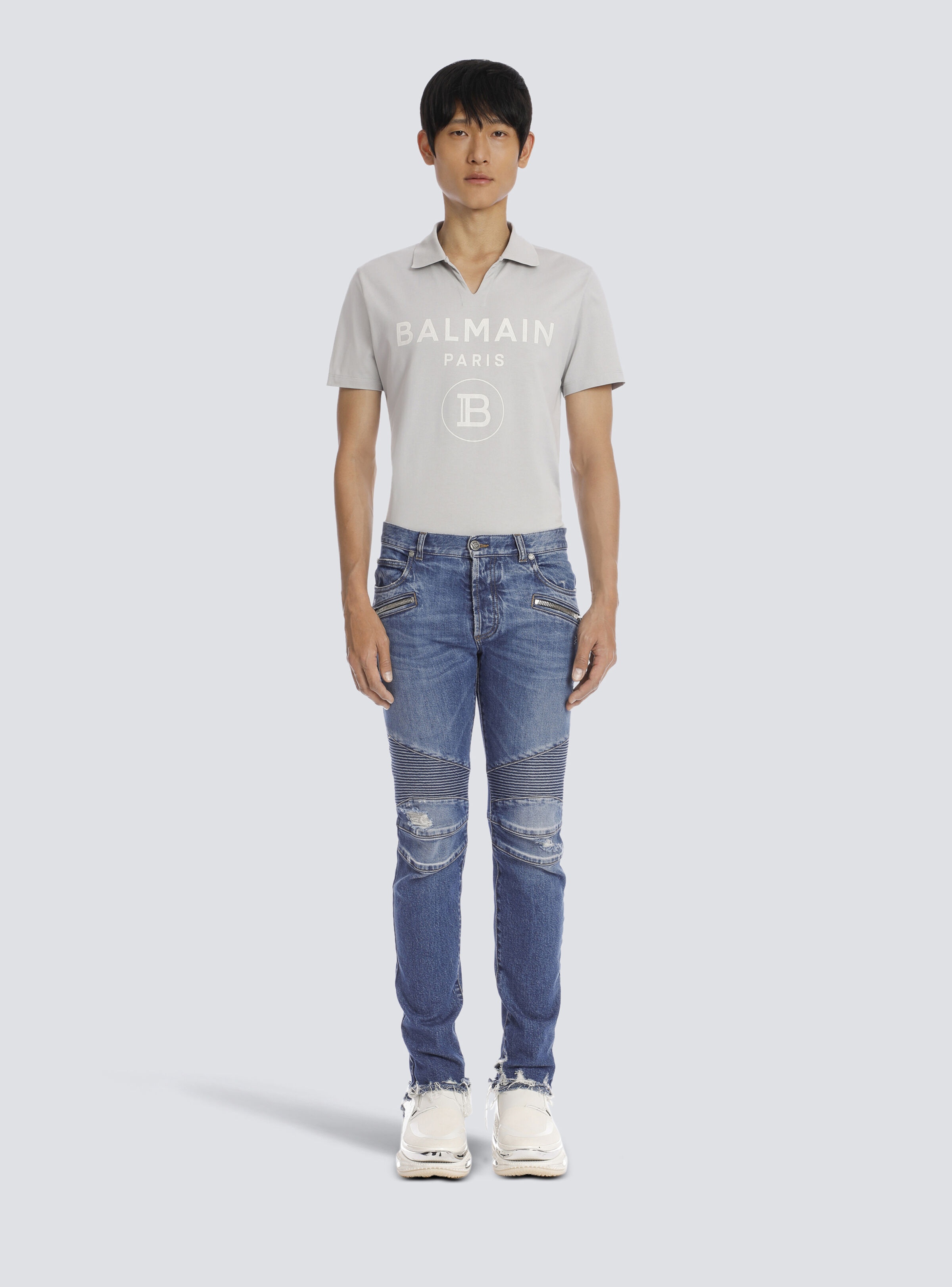 Tapered ripped blue cotton jeans - 3