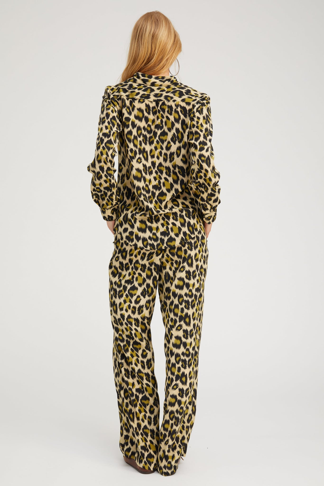 GREEN LEOPARD SILK FITTED BUTTON DOWN - 4