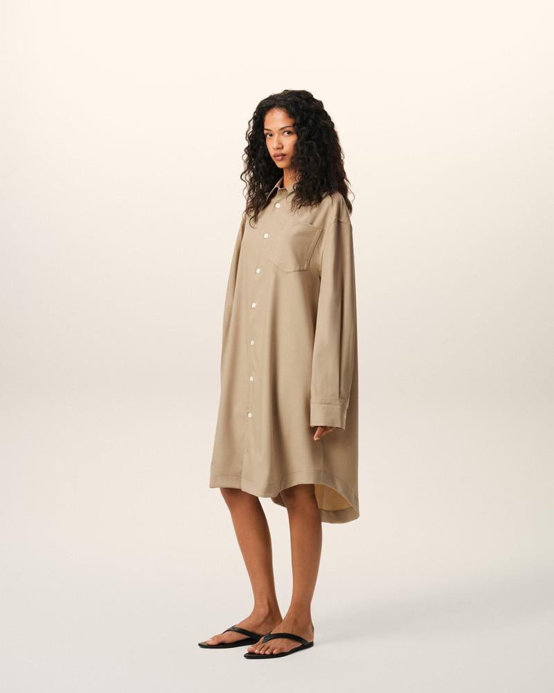 BEIGE NEW WOOL AMI DE COEUR WIDE SHIRT DRESS 6