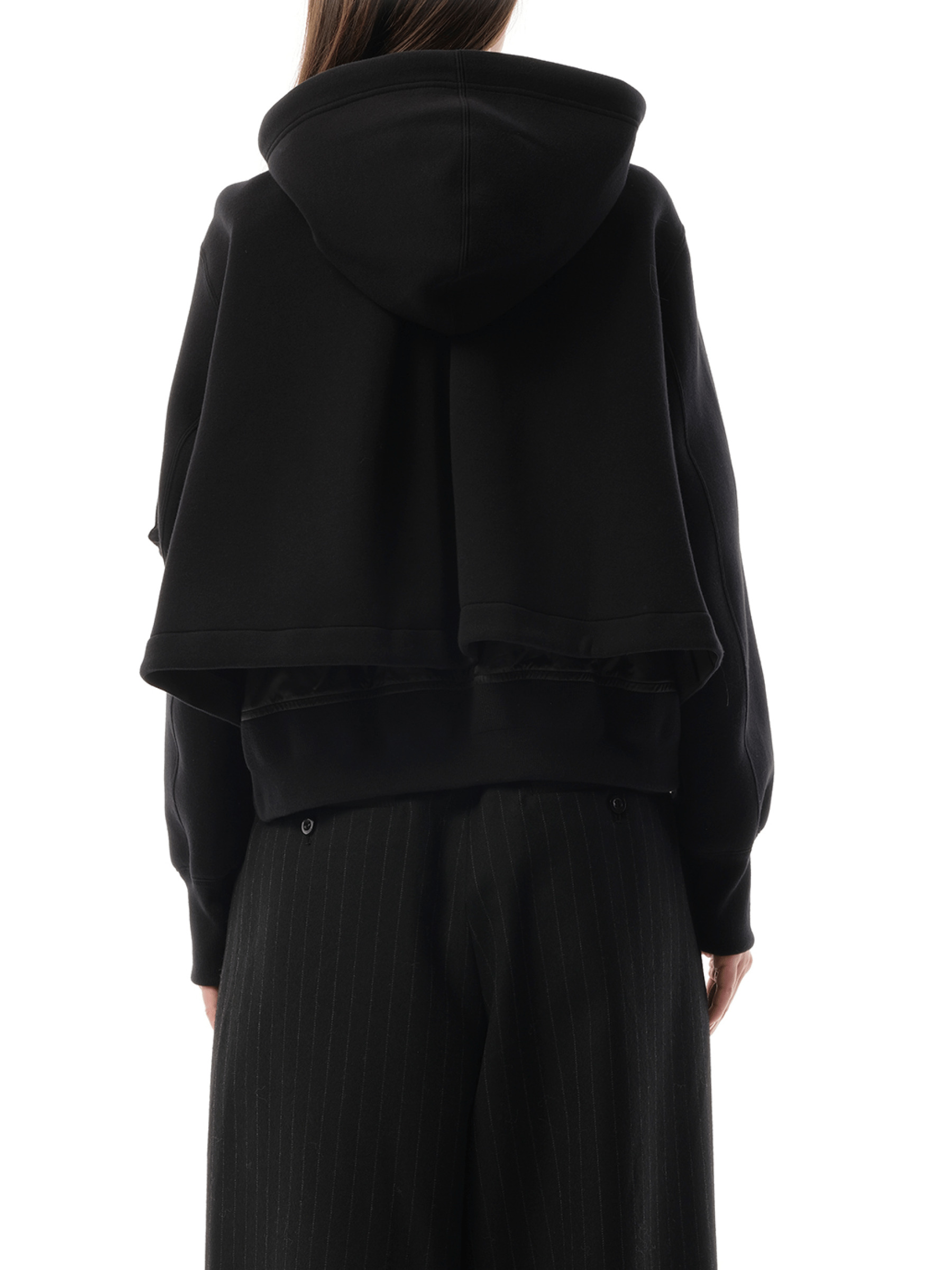 Sponge Sweat x Nylon Twill Zip Hoodie in Black - 6
