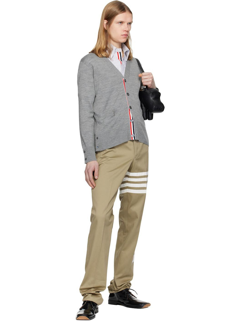 Thom Browne Gray Merino Wool 4-Bar Classic V-neck Cardigan outlook