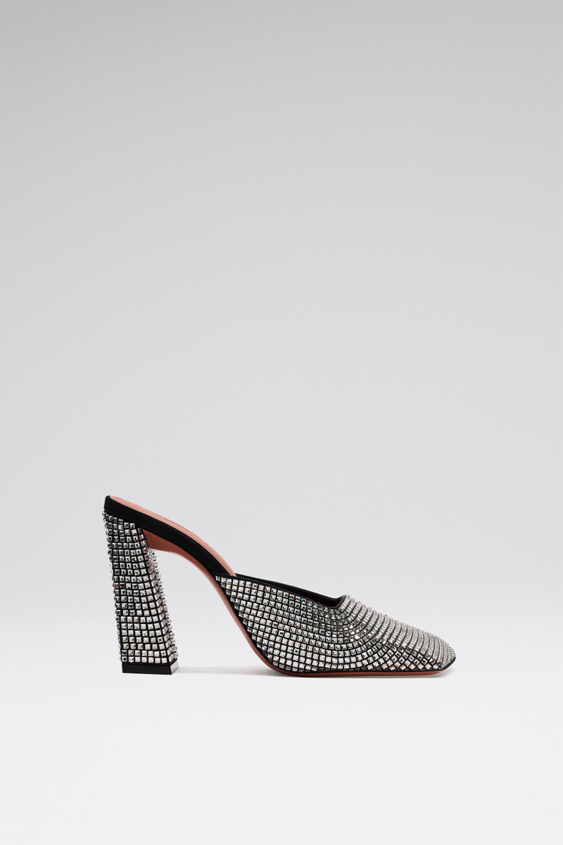 CHARLOTTE CRYSTAL MULE BLACK SATIN AND WHITE CRYSTALS 1
