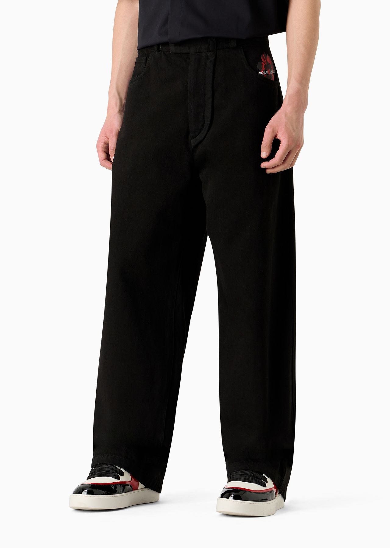 Garment-dyed bull denim baggy pants with Mon Amour print - 2