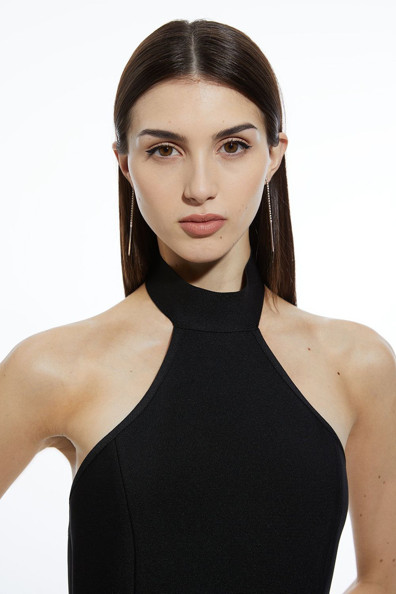 KAREN MILLEN Figure Form Bandage Ruffle Hem Halter Knit Midi Dress outlook