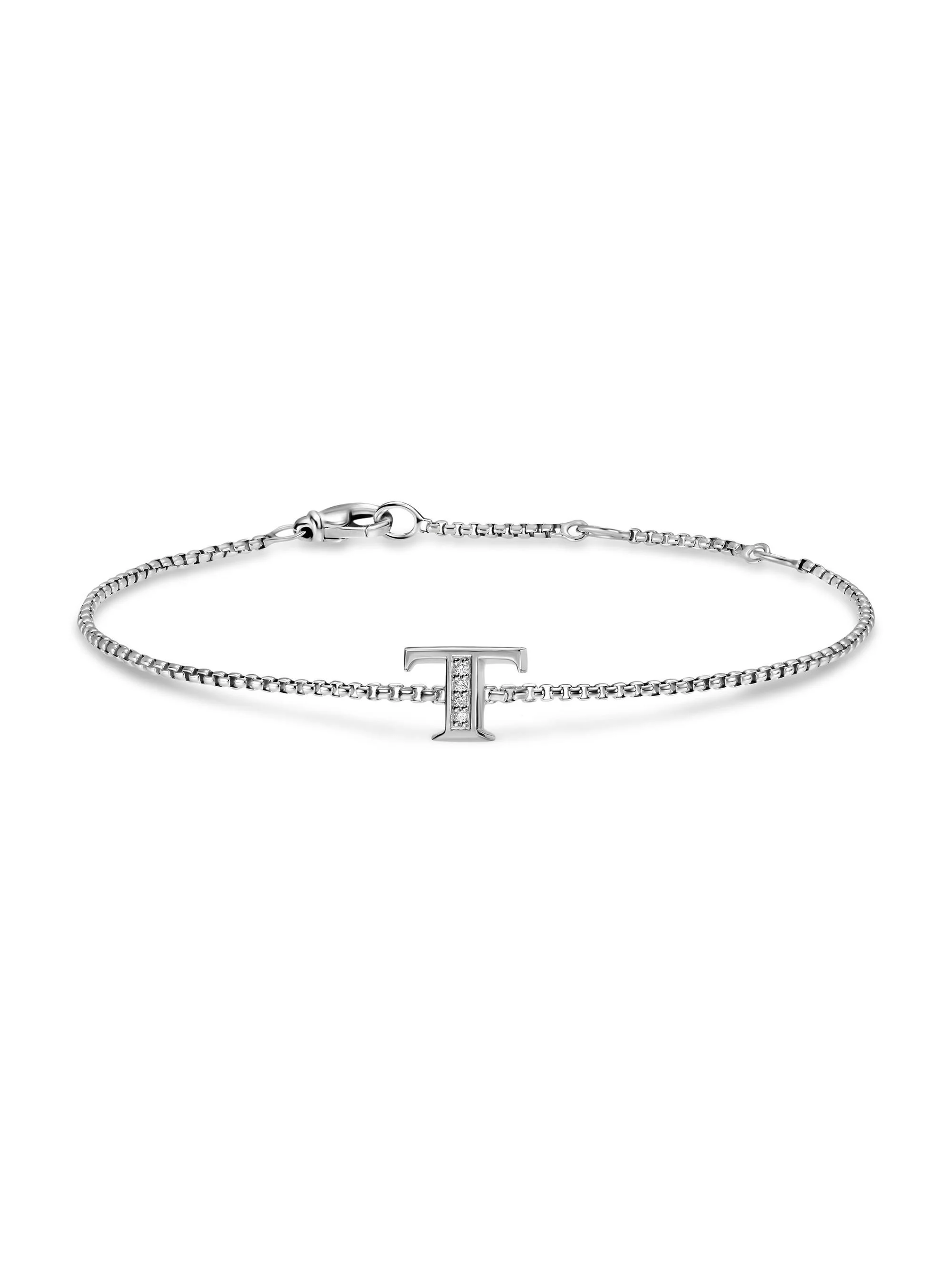 Women's Petite Initial Chain Bracelet in Sterling Silver - Diamond T - 1