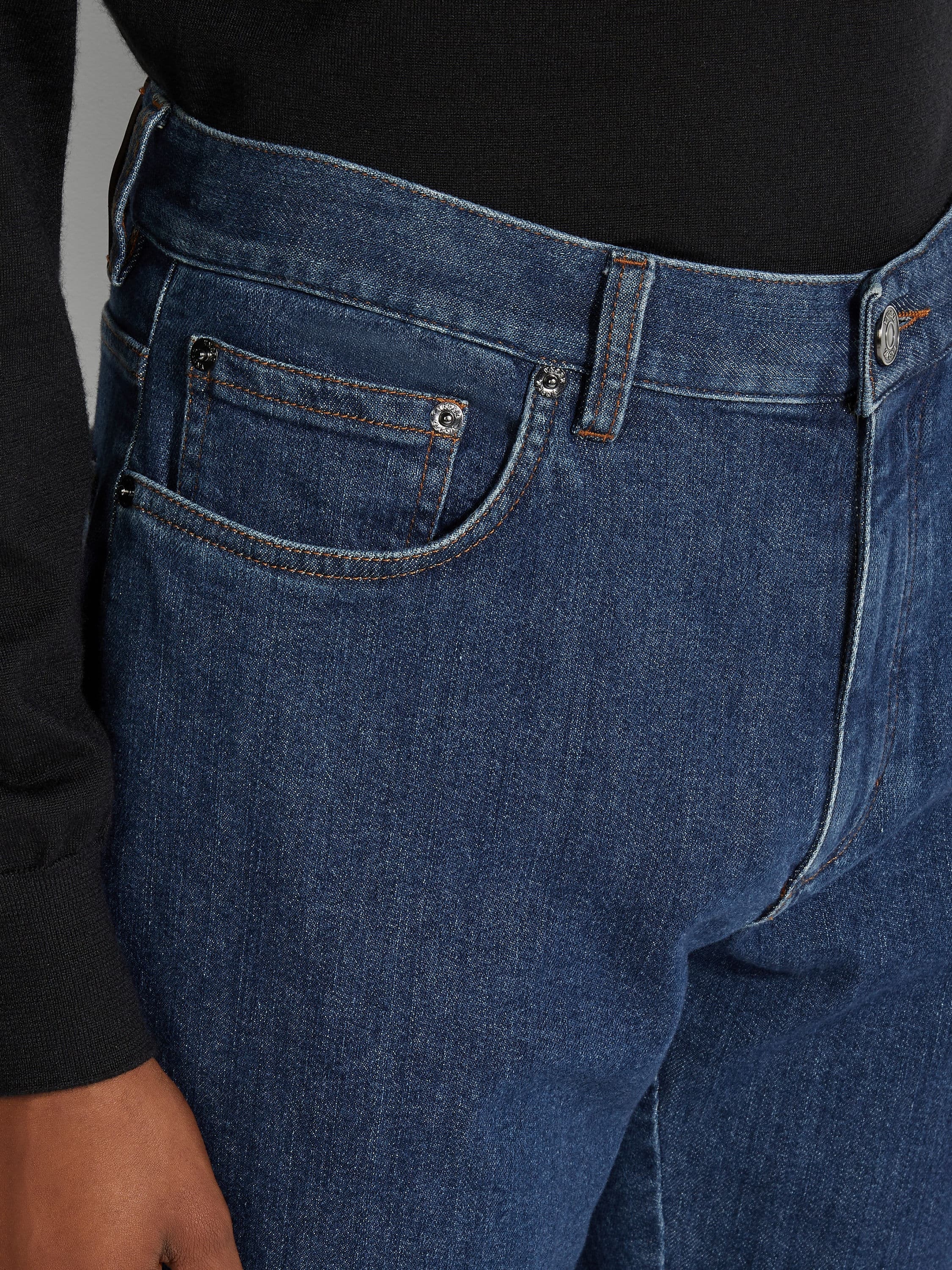 BLUE STONE-WASHED STRETCH COTTON ROCCIA JEANS - 2